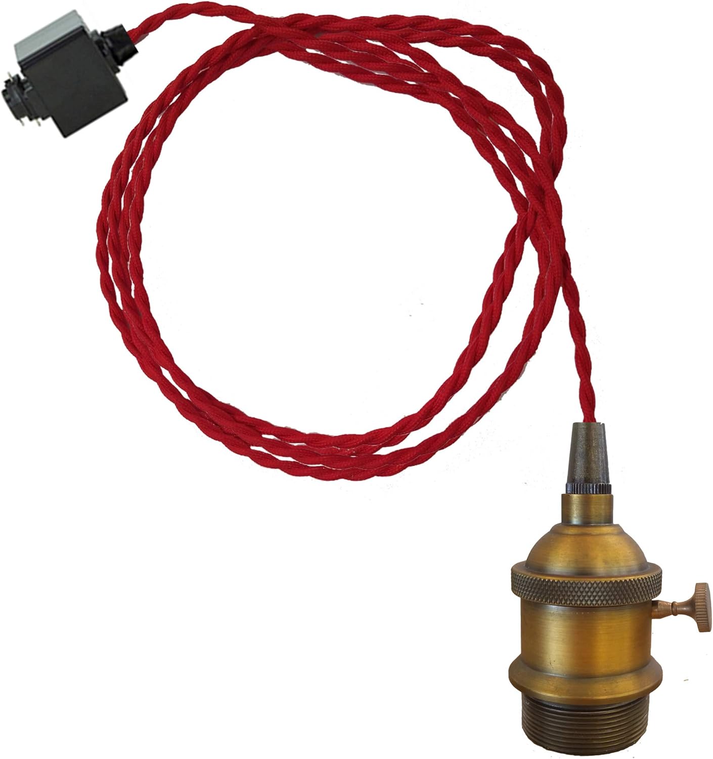 H-Type Track Pendant Light 4.92′Weave Rope Cord Rotary Switch On/Off Button Iron Retro Style Lighting Industrial Factory Pendant Lamp Bulbs Not Included