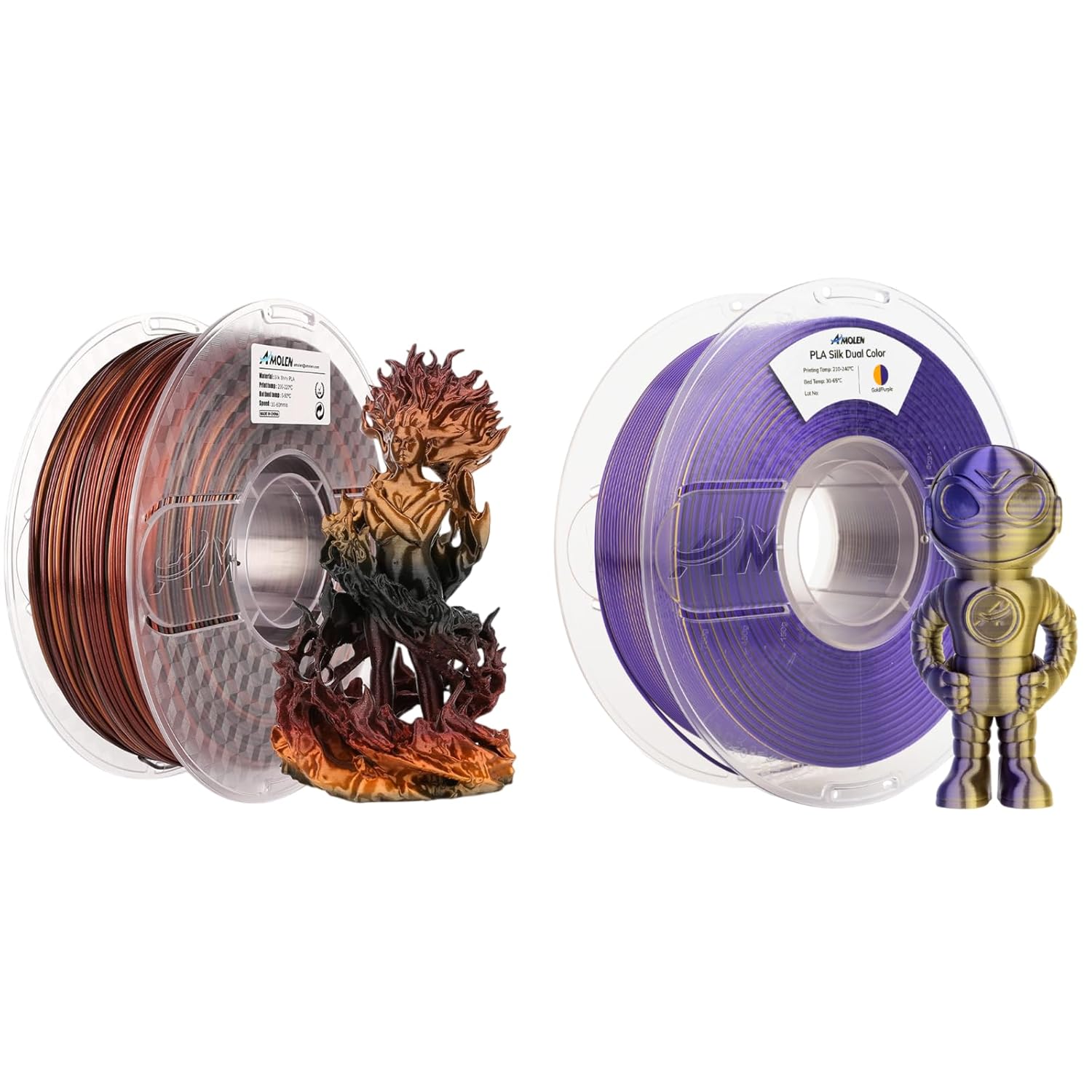 AMOLEN 3D Printer Filament Bundle, PLA Filament 1.75mm,Silk Black Shiny Red Gold & Gold Purple PLA