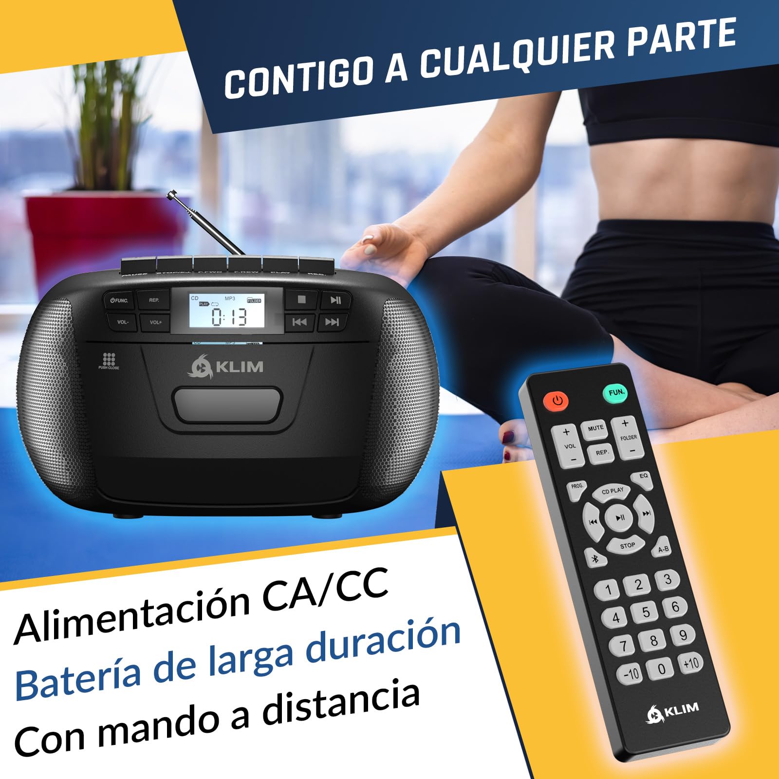 KLIM CD Player + Reproductor Cassette, Am/FM Radio y Bluetooth, Control Remoto, Radio Cassette y Grabación en Cinta, USB, AUX, Reproductor CD con Sonido Estéreo