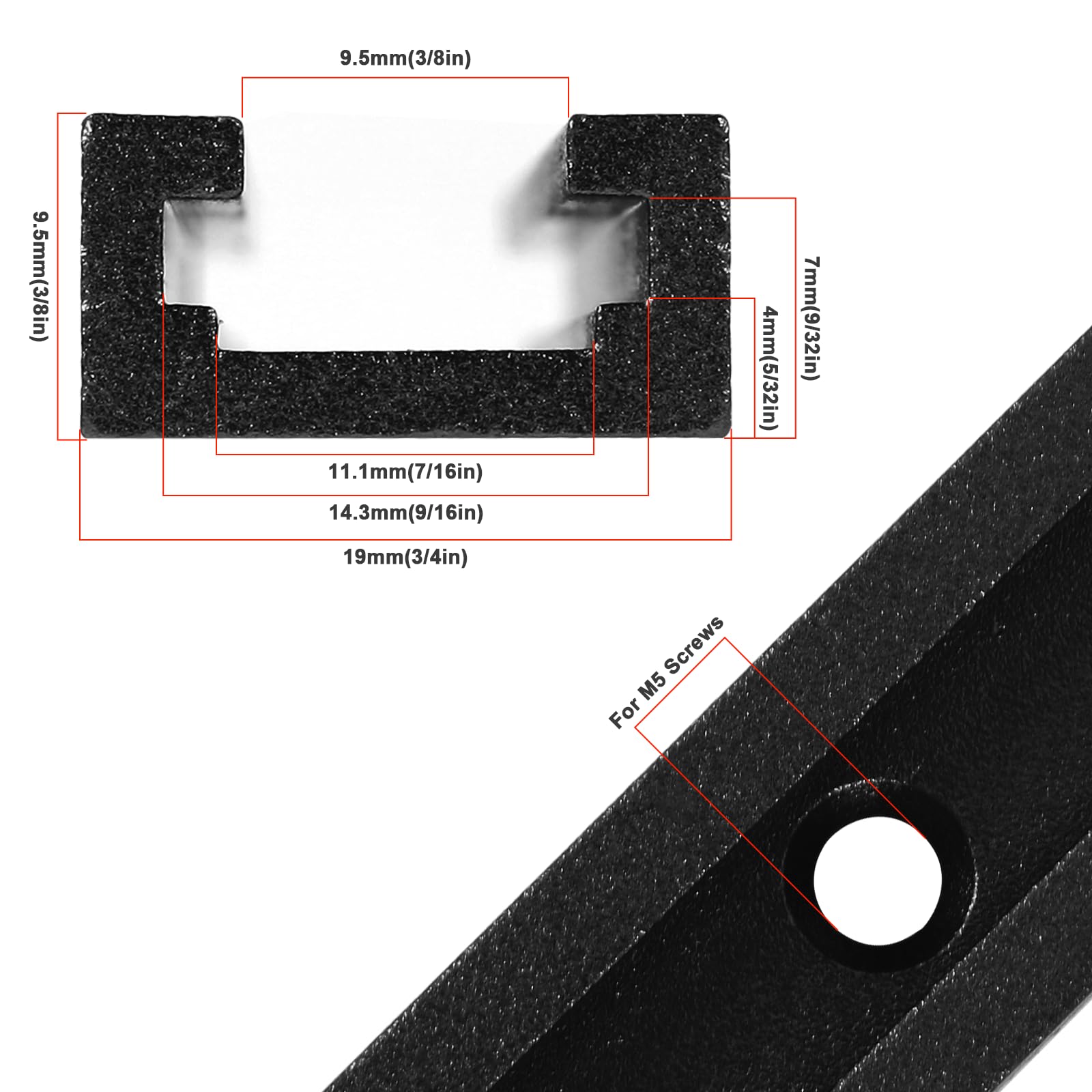16PcsT-Track Intersección para carpintería con tornillos, perfil de plantilla de doble corte, pistas en T universales negras
