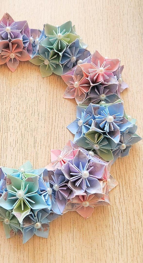 Amazon.co.jp: ハンドメイド 折り紙 夏柄花くす玉リース : ホビー