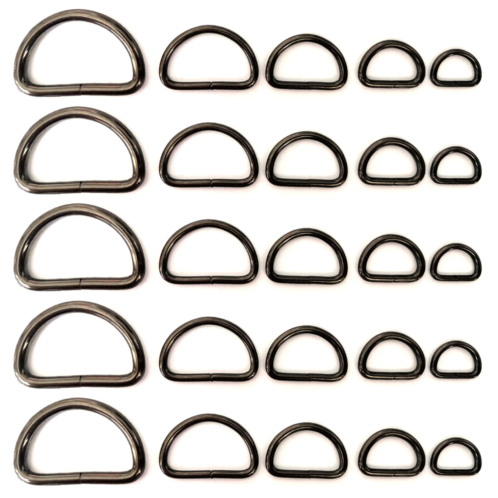YIXI-SBest Metal D Ring Non Welded D-Rings Assorted 0.39 Inch, 0.5 Inch, 0.63 Inch, 0.75 Inch, 1 Inch (100 Pack)