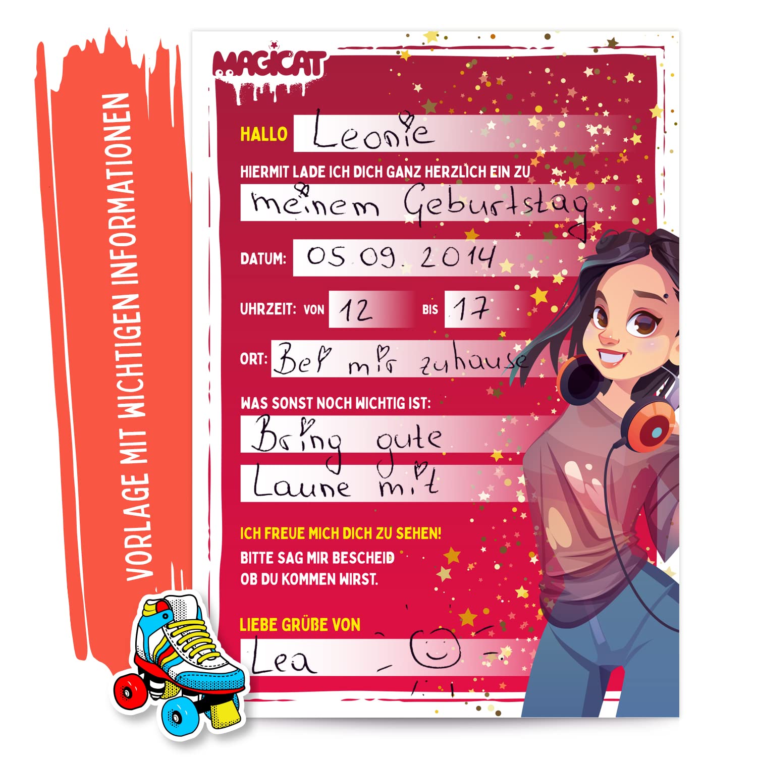 Magicat Biglietti Di Invito Compleanno Per Bambini – 6 Pezzi Formato A6 Con Rana E Gatto, Carta 350 G/m², Fronte In Rilievo 3D