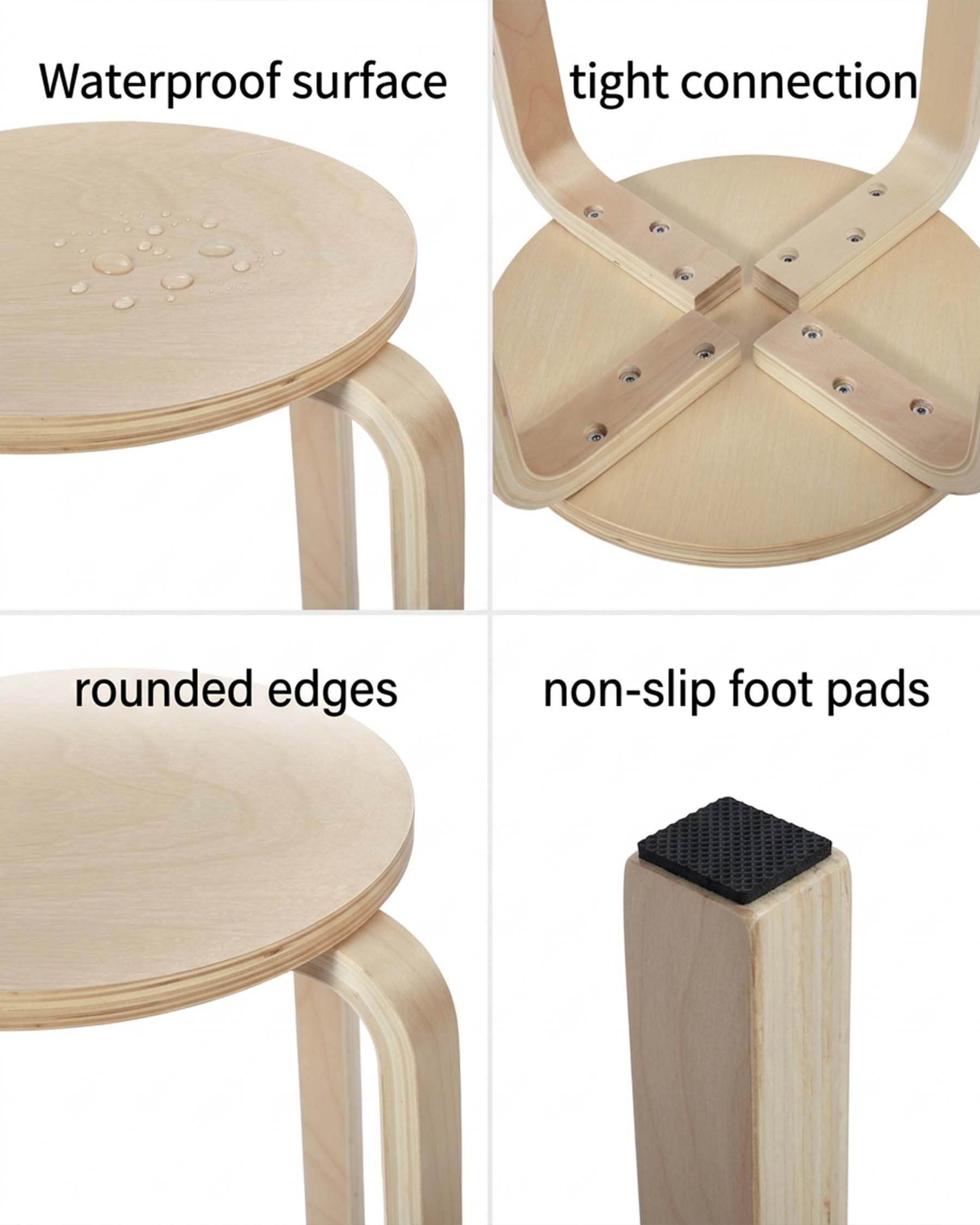 Taburete de Madera Lot de 2 Taburetes Apilables Taburete Bajo Redondo para Cocina Comedor Salón Cafetería Oficina Banqueta de Madera Pequeña Asiento Auxiliar Ahorro Espacio