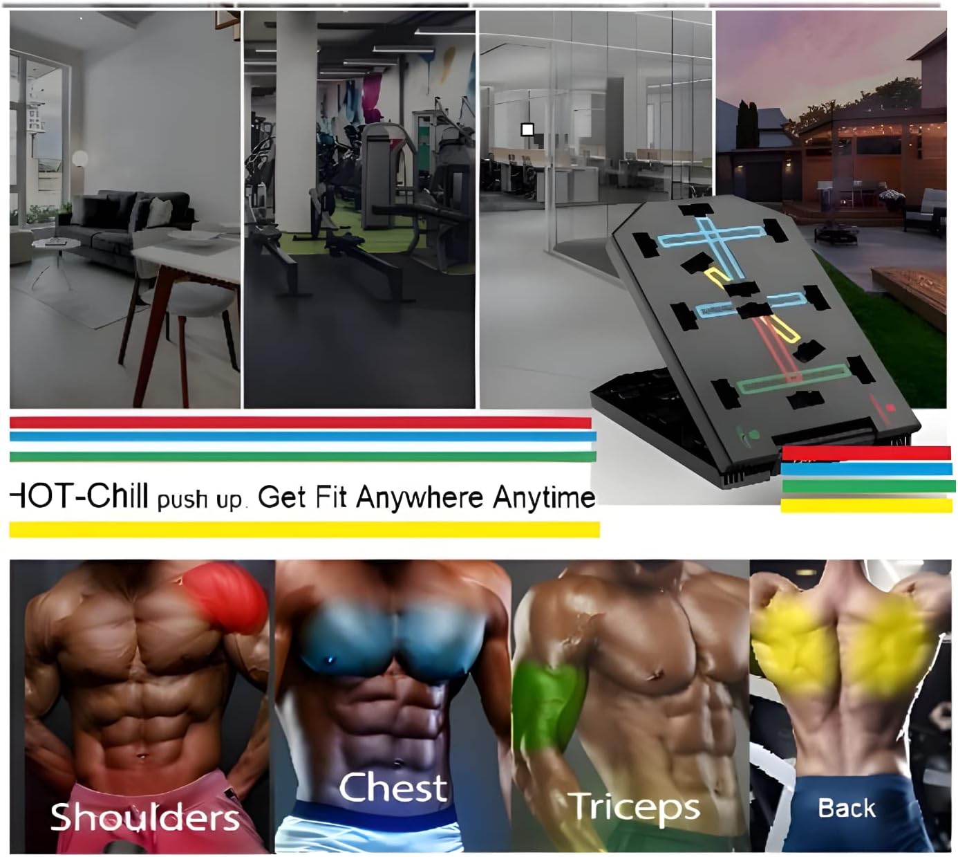 Push Up Board At Home Workout Equipment for Arms Shoulder Chest Back and Hands Pushup board with Hand Grip Foldable Pushup Bar with Color coded positions for Muscle Growth and Strength.