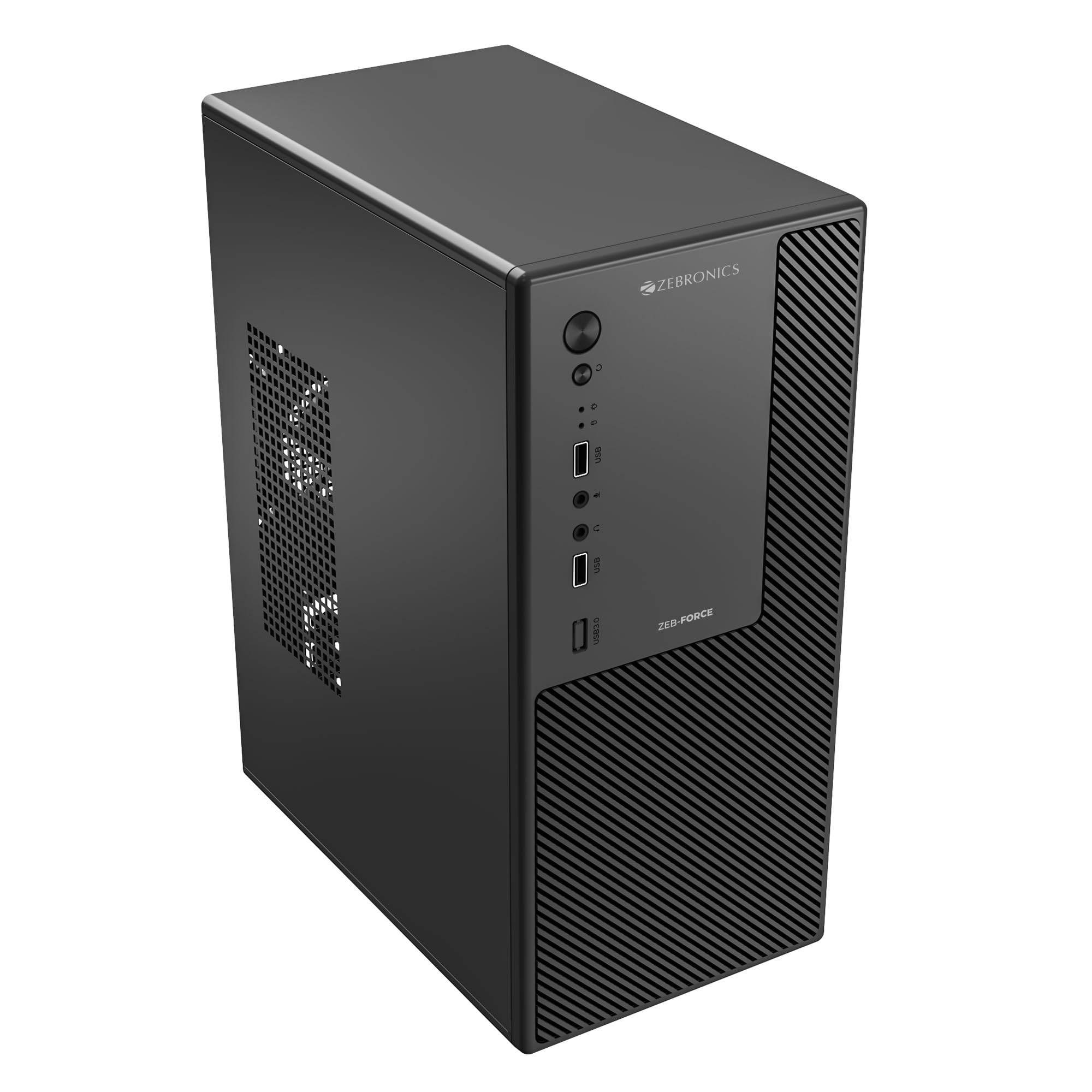 Zebronics Force, Computer Chassis, Micro ATX/Mini ITX, USB x 2, Front Audio, Perforated Side Panel, Top-Mounted PSU