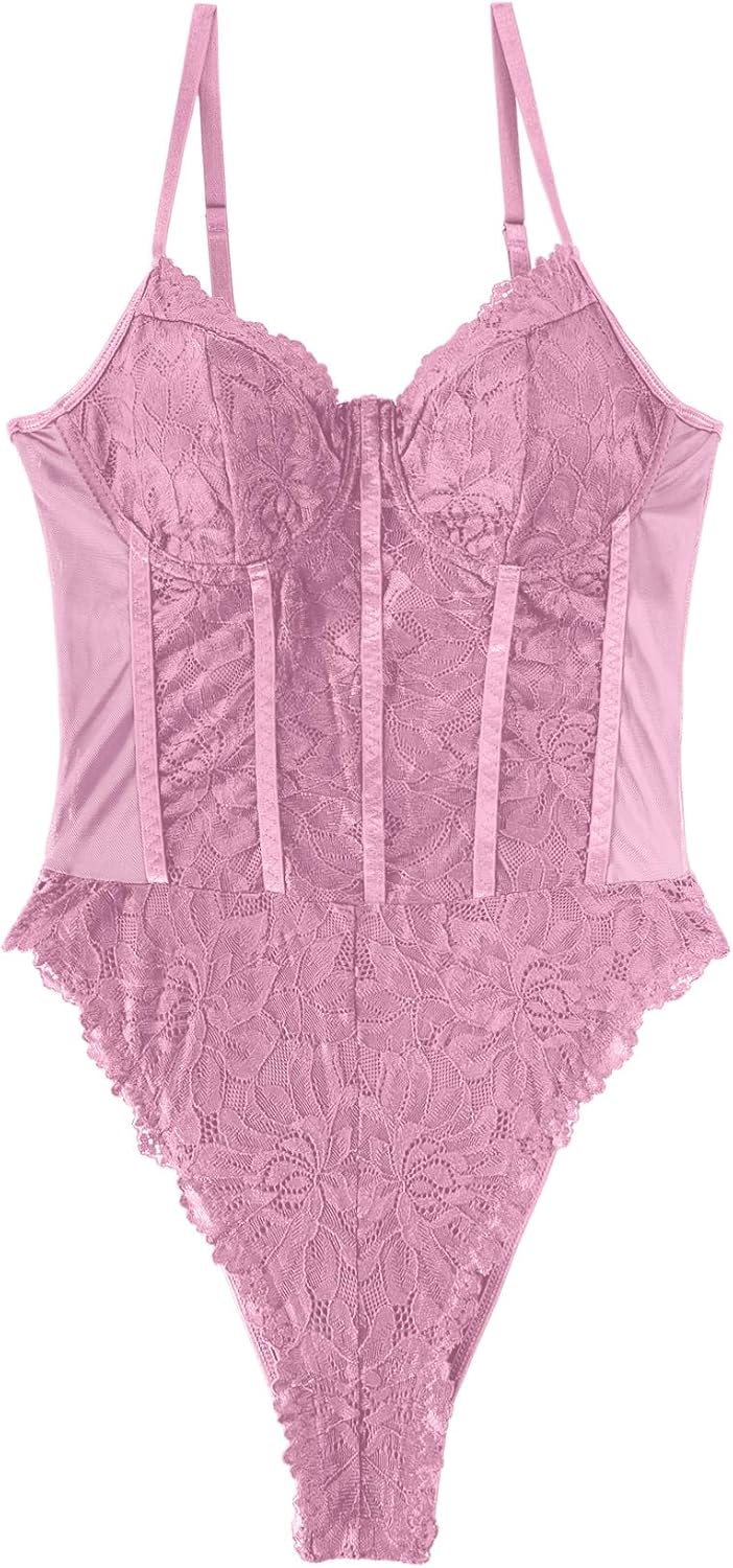 Lilosy Sexy Corset Top Floral Lace Mesh Sheer Lingerie Underwire Bodysuit Bustier Cami Outfits