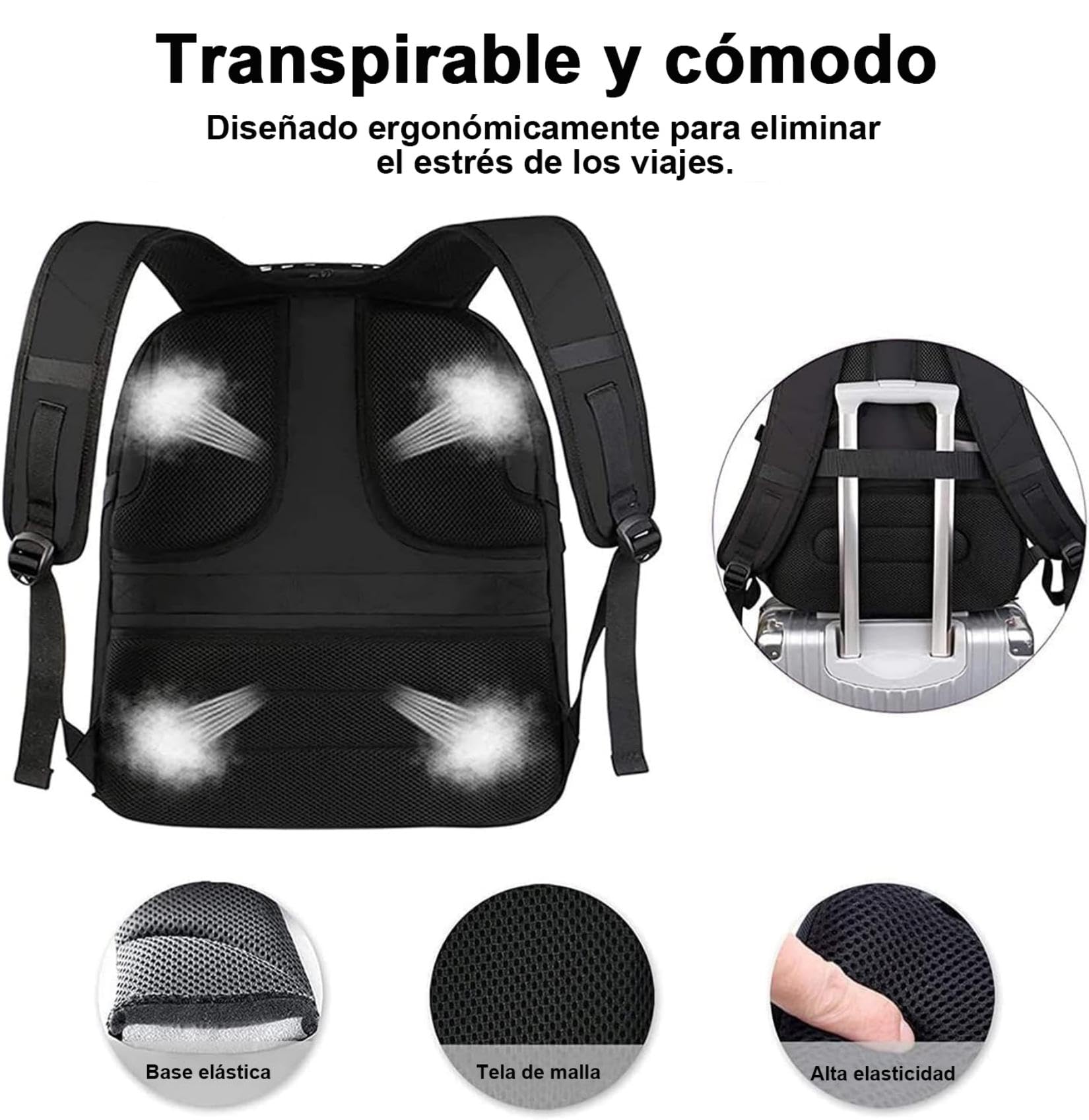 MATEIN Mochila Hombre Grande 50L, Mochila Portatil 17 Pulgadas con Compartimento Ordenador Portatil Multifuncional Impermeable Antirrobo para Negocio Diario Viaje Escolares, Negro