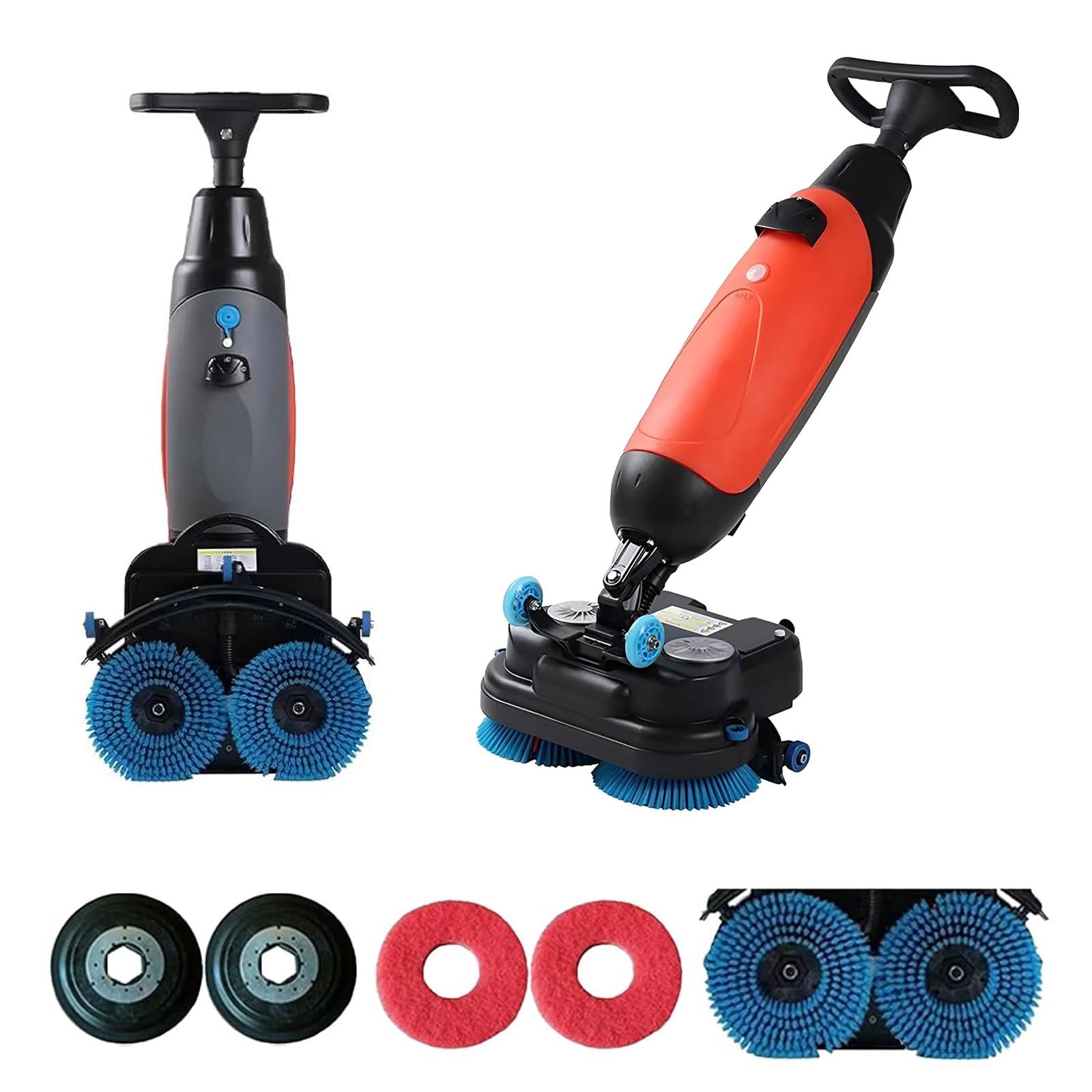 Mini Fregadora de Suelos Comercial, Diseño Compacto,Cabezal Giratorio de 360°, Doble Cepillo Rotativo, Batería de Litio,100 Min de Autonomía paraPasillos,Oficinas,Pequeños Negocios