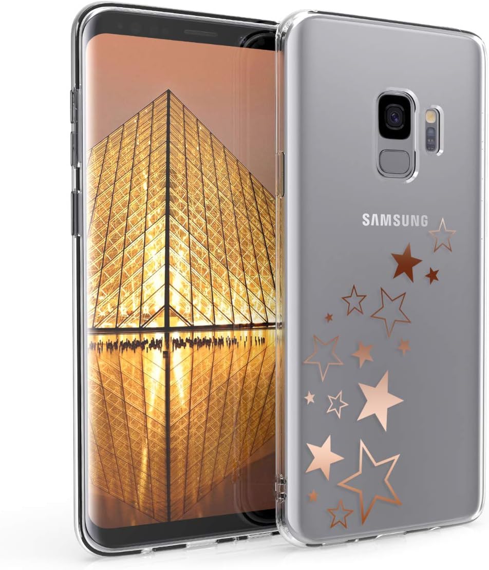kwmobile TPU Case Compatible with Samsung Galaxy S9 - Case TPU Phone Cover - Star Mix Rose Gold/Transparent