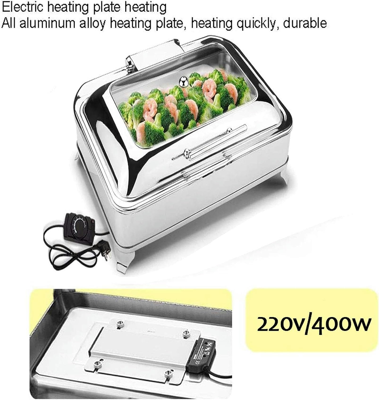 6L Chafing Dish Elettrico, Scaldavivande Elettrico Acciaio Inox, Contenitore Termico per Alimenti Caldi per Buffet, Banchetti, Feste in Casa, Temperatura Regolabile (30-80 °)