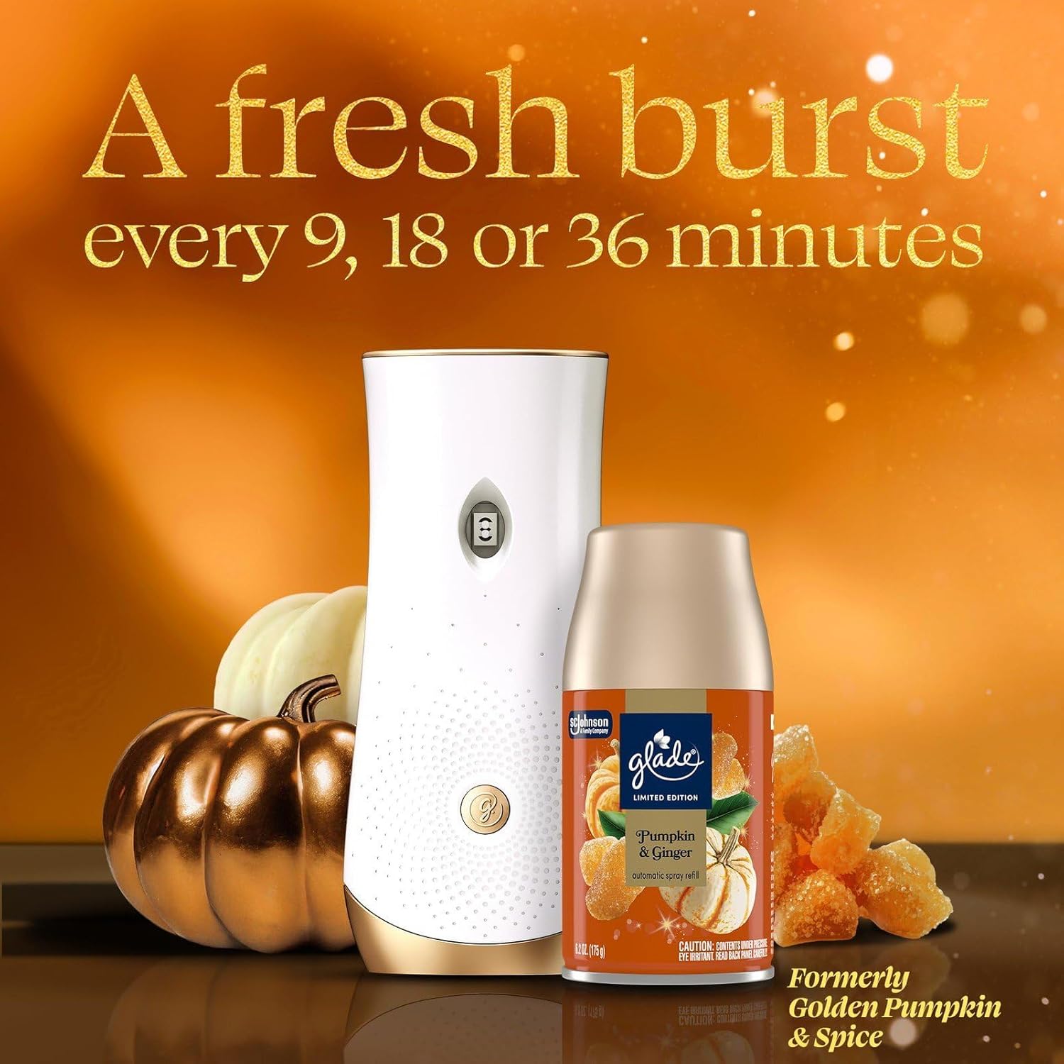 Glade Automatic Spray Refill, 6 Pack, Pumpkin & Ginger Scent, Home Fragrance Refill Can, 6.2 oz