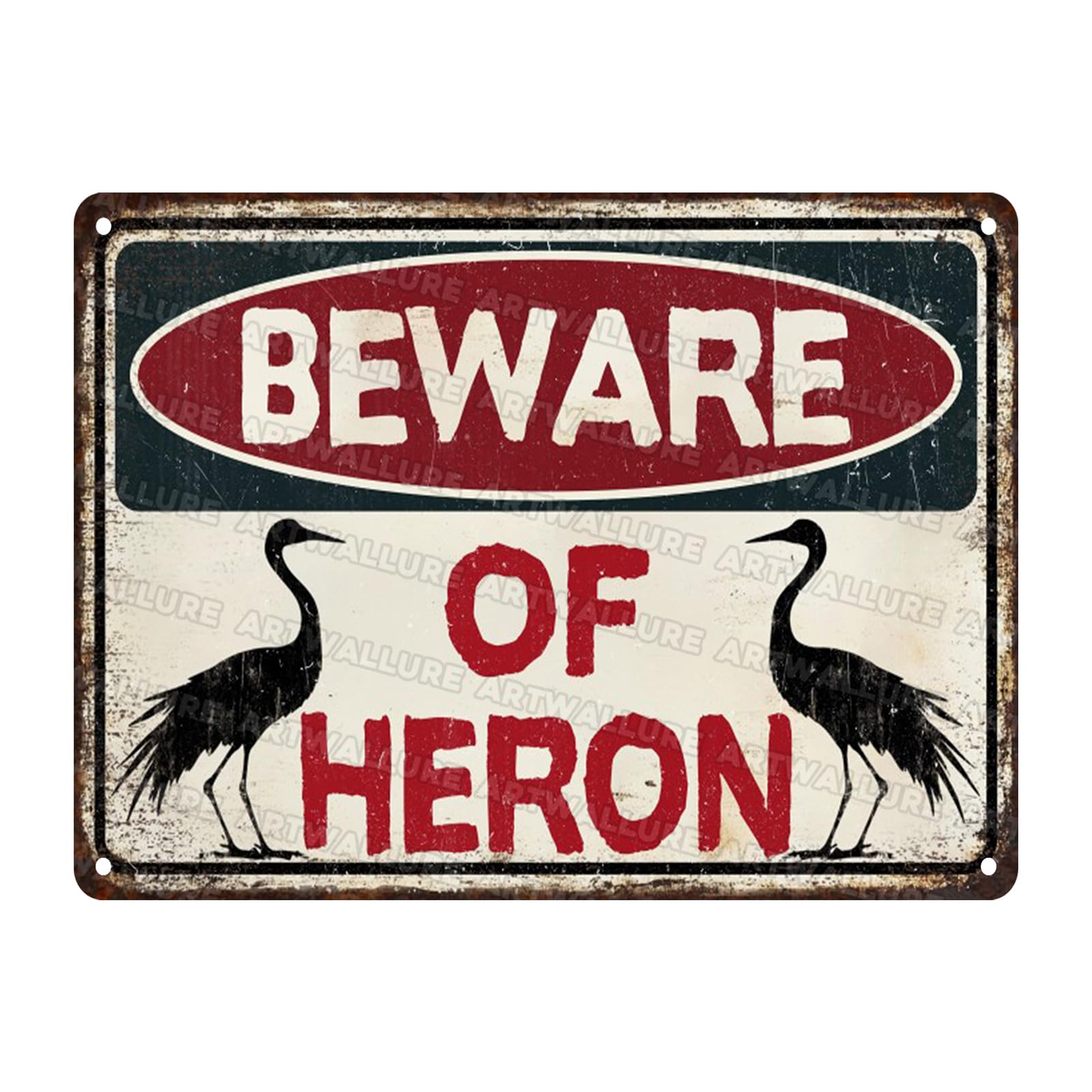 Heron Vintage Sign Warning Beware of Heron Metal Tin Sign for Men Home Decor tin Art Decor 12x16inch