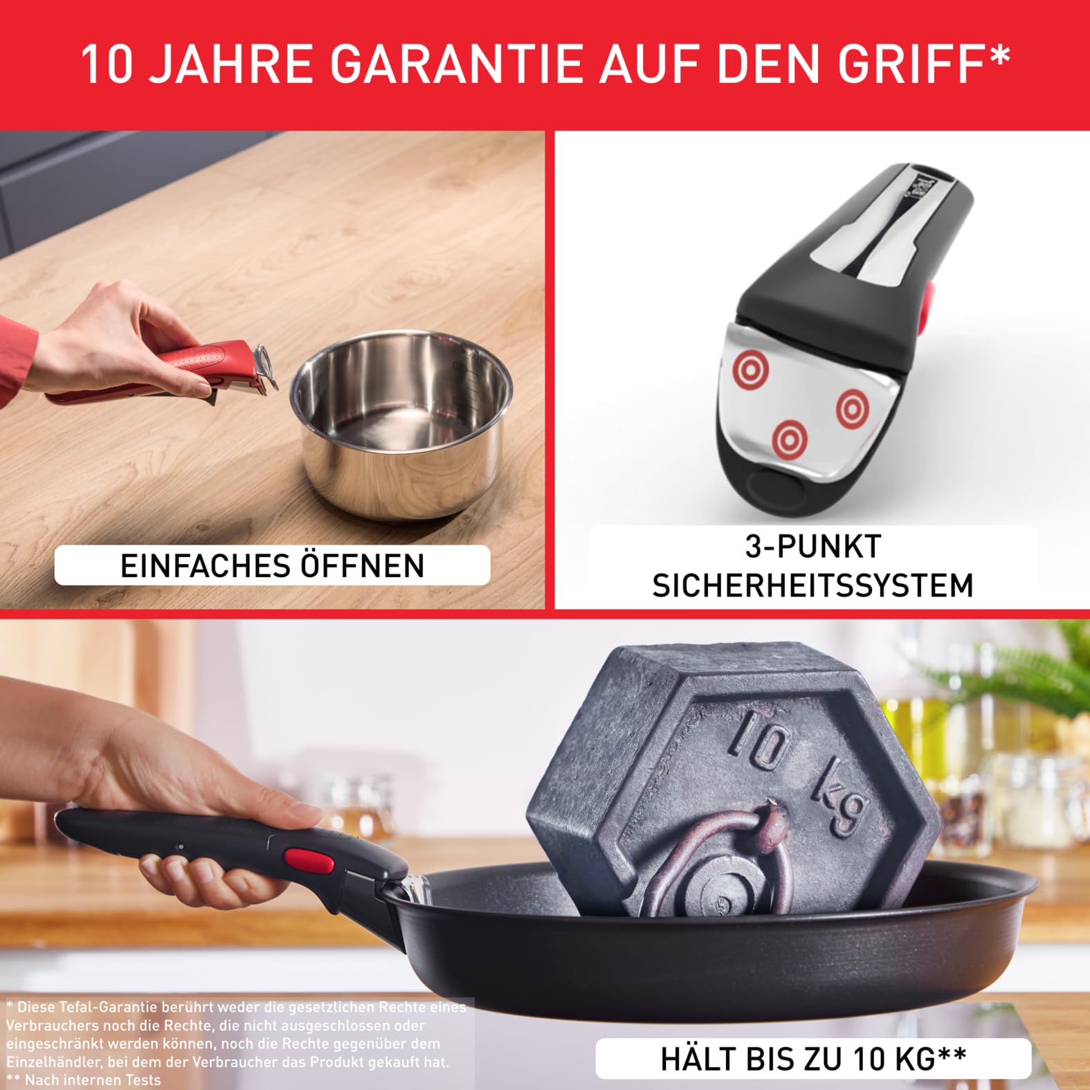 Tefal Ingenio Easy On 10-teiliges Topf und Pfannenset abnehmbarer Griff, stapelbar, platzsparend, Töpfe und Pfannen mit Antihaftversiegelung, einfache Handhabung und Reinigung, L15999, Ohne Induktion