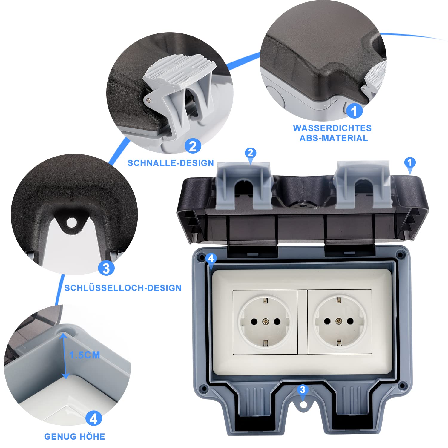 Presa Elettrica Doppia Da Esterno Con 4 Porte USB - IP66 Impermeabile - copertina