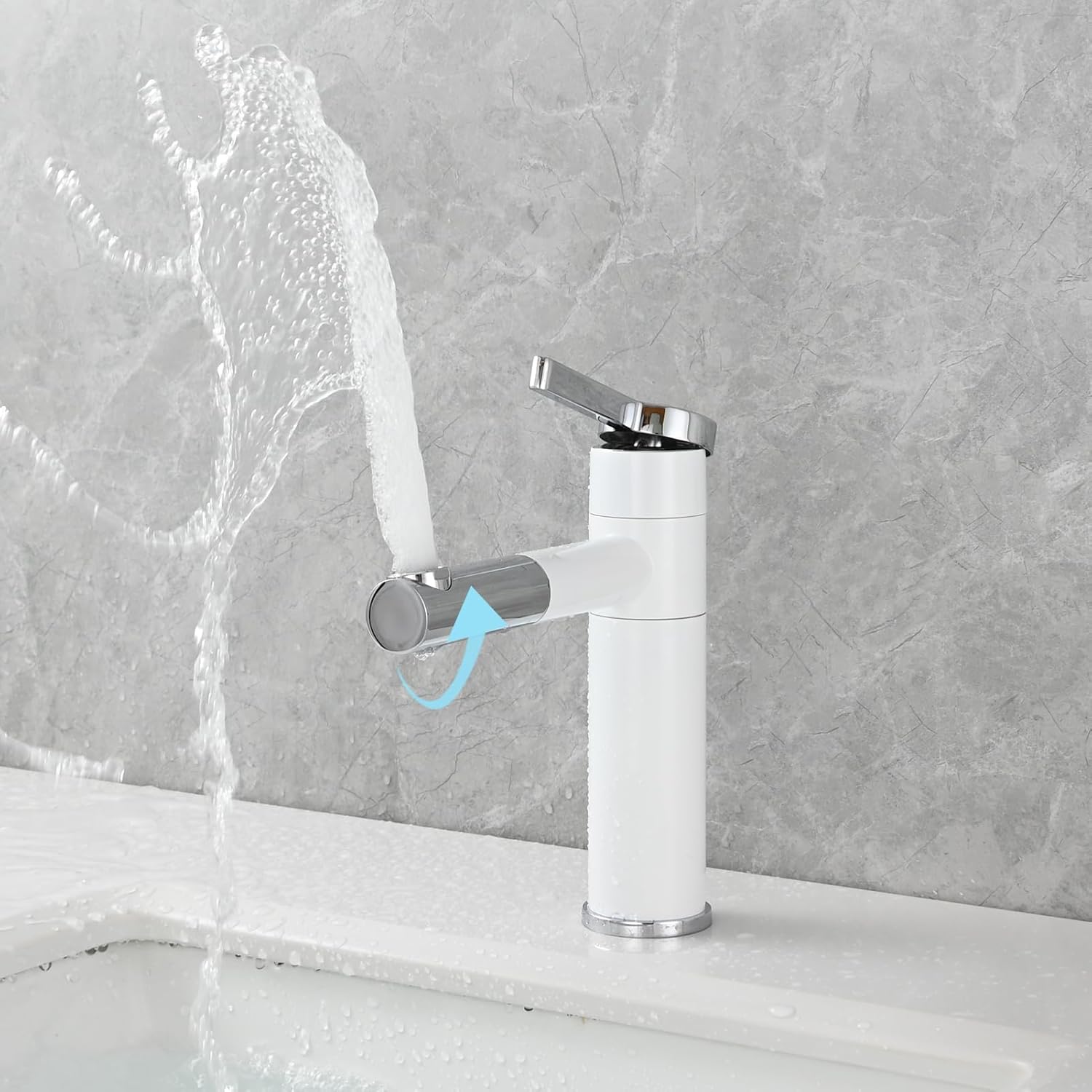 Bathroom Vessel Faucet Single Handle Basin Faucet Brass 360°Swivel White Bathroom Sink Faucet, Basin Mixer Tap, BW6112B