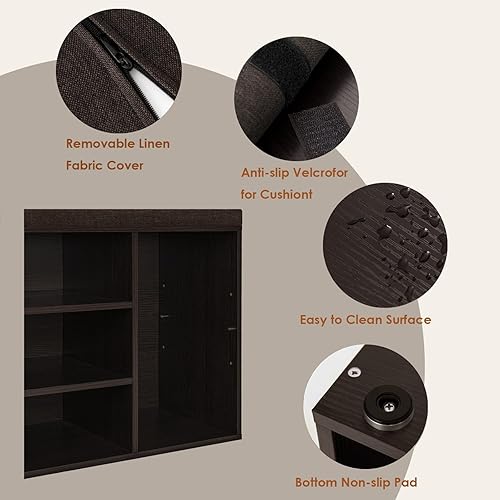 Miniatura 166 de DINZI LVJ Banco organizador de zapatos con cojín, zapatero de 9 cubos y estantes ajustables, multifuncional, para salas de estar, dormitorio, Gris