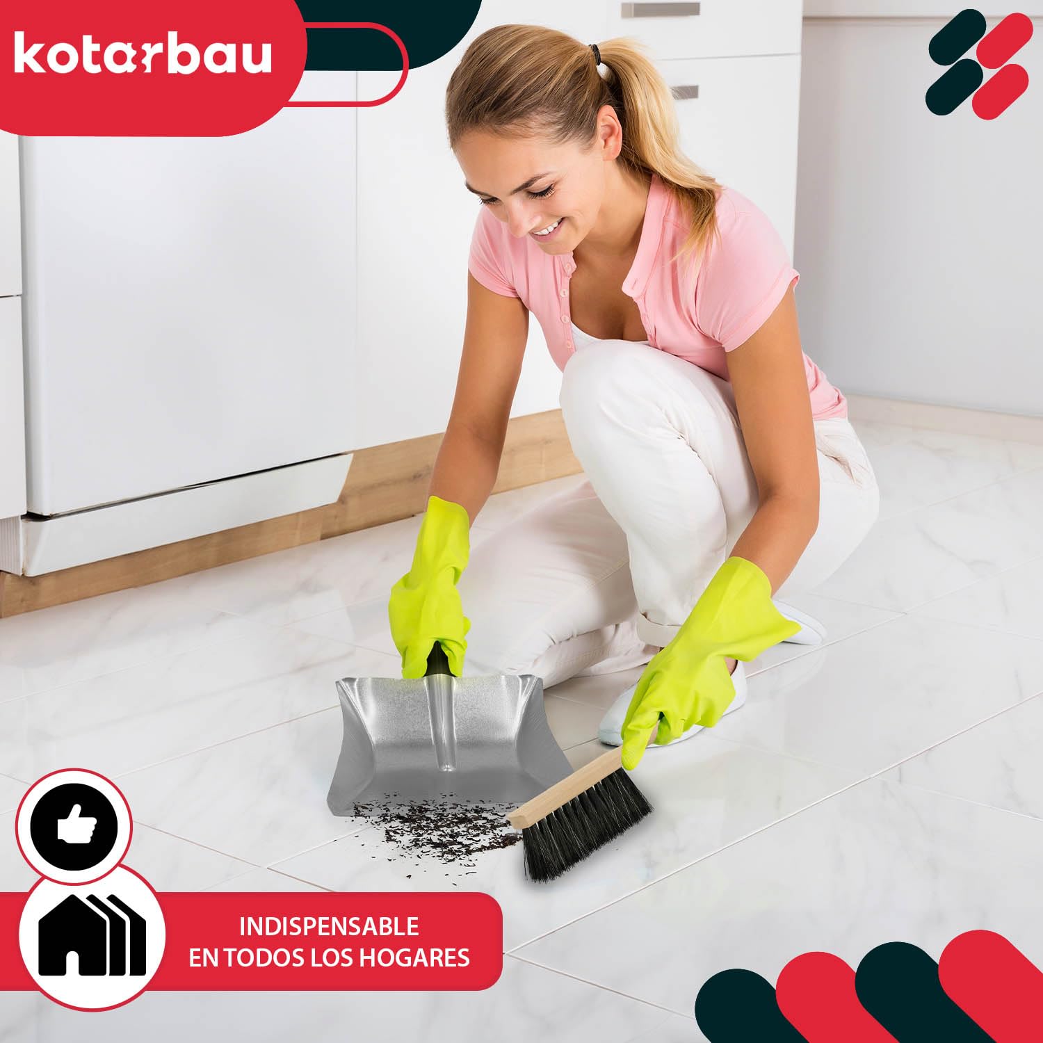 KOTARBAU® Pala y Cepillo Mano - Conjunto de Recogedor y Escobilla - Acero Galvanizado - Escoba de Mano - Madera - Pala para Brasas - Kit Recogedor y Cepillo Manual