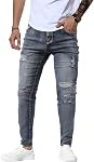 Mens Skinny Jeans Stretchy Slim Fit Tapered Denim Jeans Distressed Elastic Comfy Jean Pants