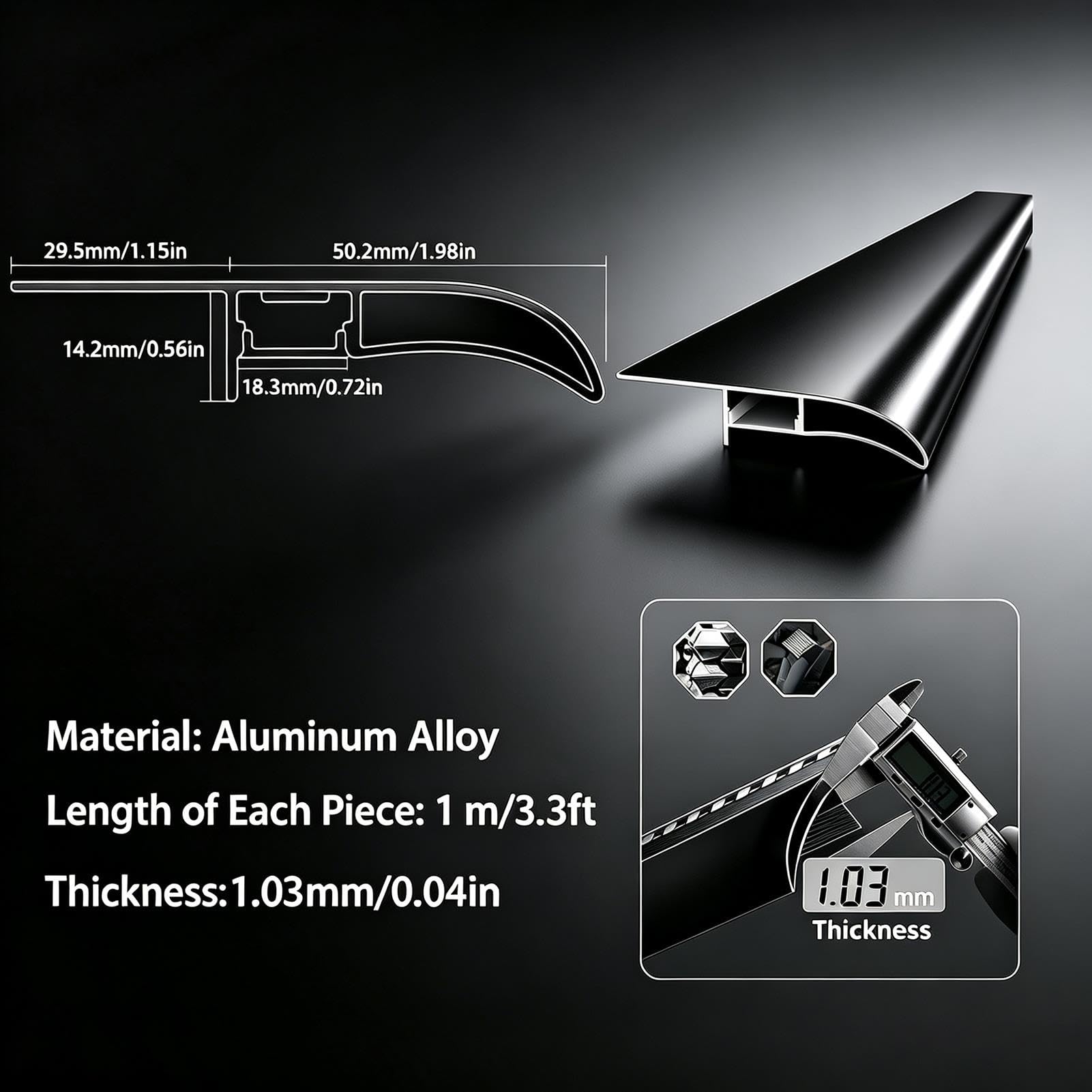Zakrzywiony aluminiowy rozdzielacz wody z diodami LED, 25 mm i 50 mm