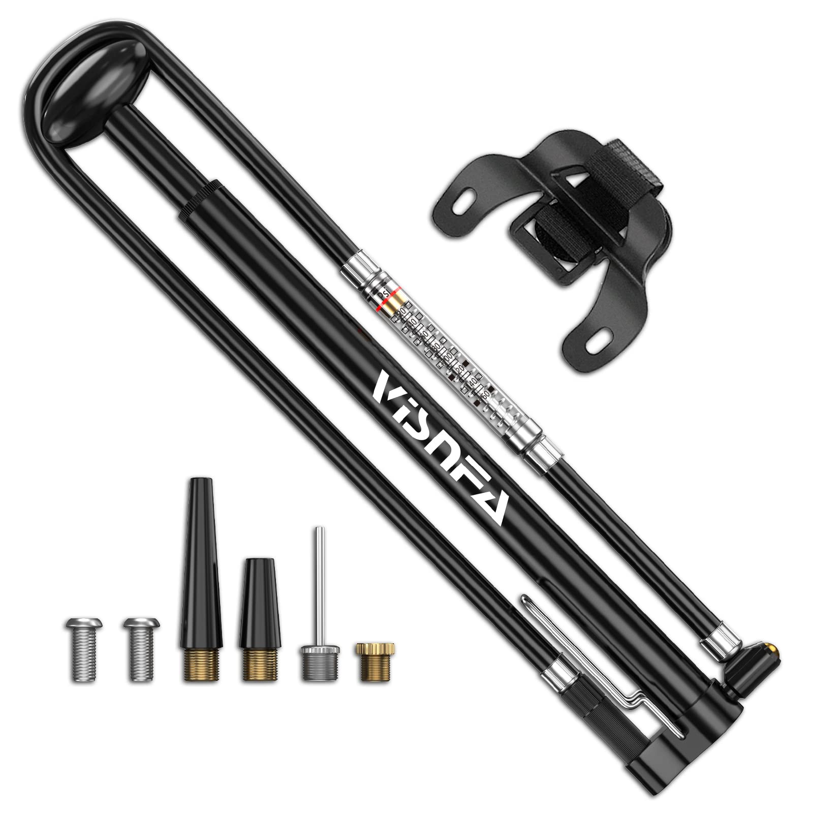 visnfa Portable Mini Bike Pump with Pressure Gauge and High Pressure 160 PSI Aluminum Alloy Bicycle Floor Pump Fits Presta ,Schrader & Dunlop valves and No Adapter Needed