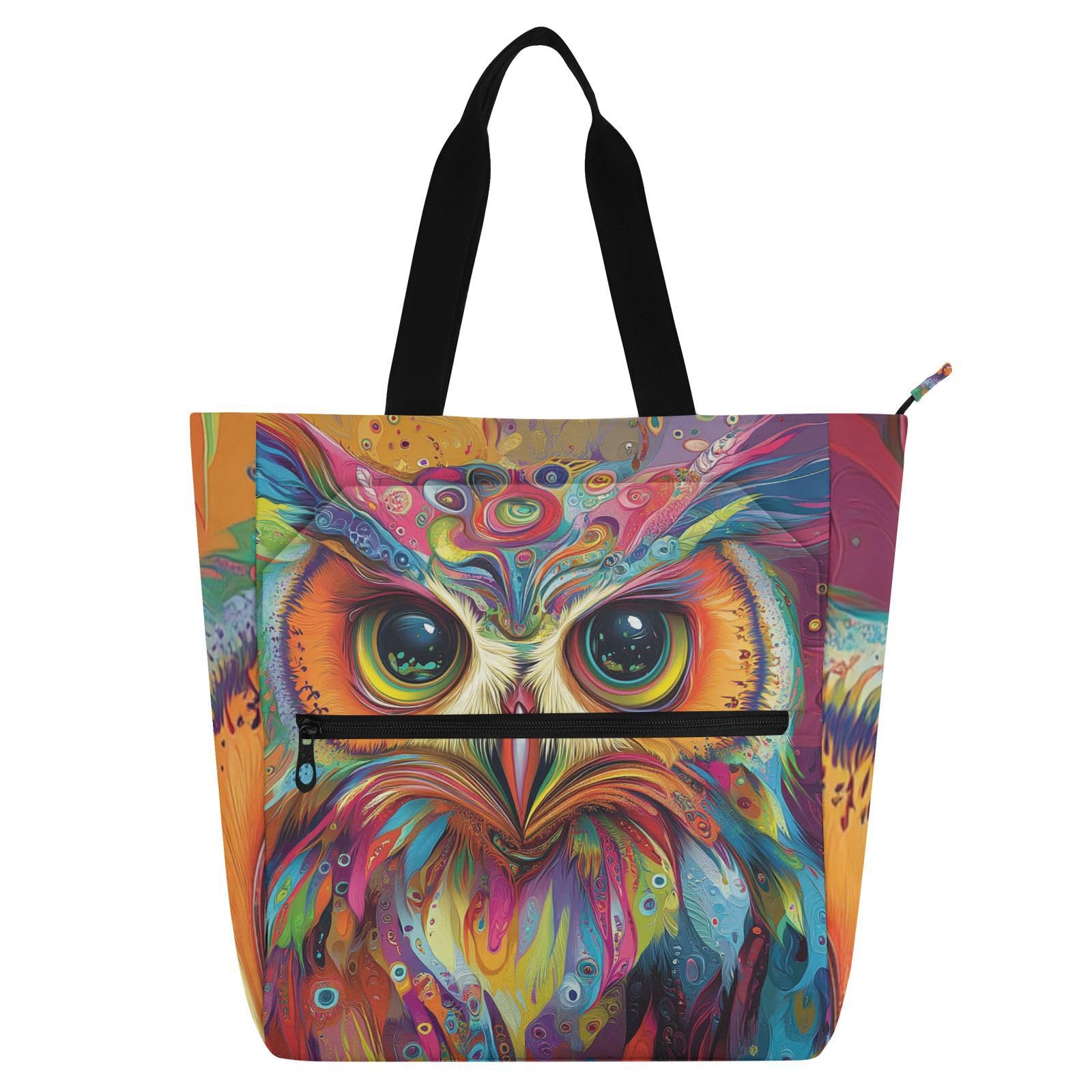 Bolsa de libros y bolsas para profesores con cremallera y búho psicodélico 8
