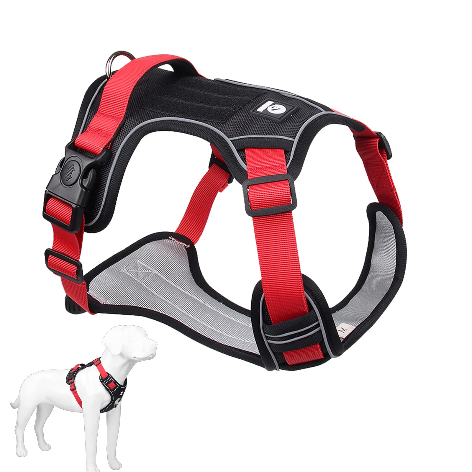 NeuWee Arnes Perro Grande Mediano Pequeño, Arnes Perro Antitirones con Lineas Reflectantes, Cómodo Transpirable Acolchada Ajustable Chaleco para Perros para Adiestramiento y Correr, Rojo, L