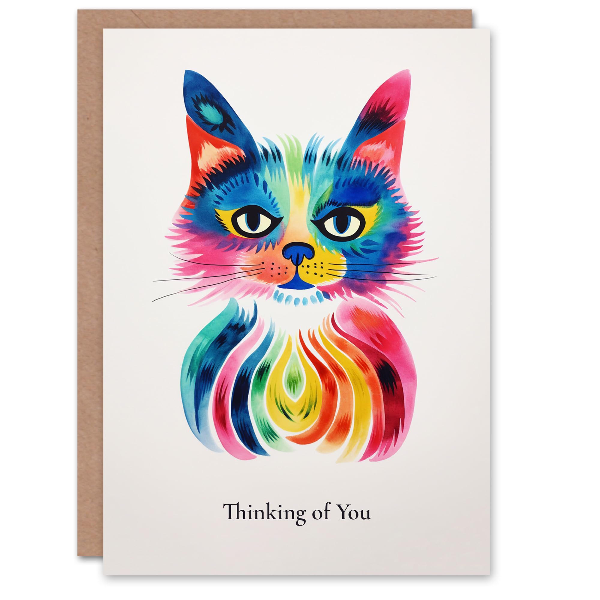 Artery8 Sympathy Greeting Card Trippy Rainbow Cat Illustration Thinking of You For Her
