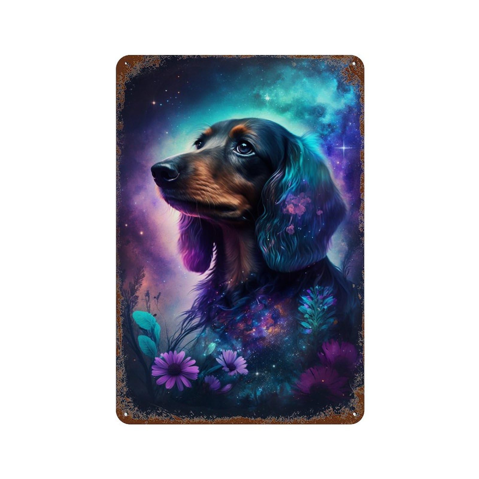 Galactic Canine Dreamscape Rust Effect Tin Sign 11.8"x7.9", Novelty Wall Decor for Patio, Garden Room And Bar Decor