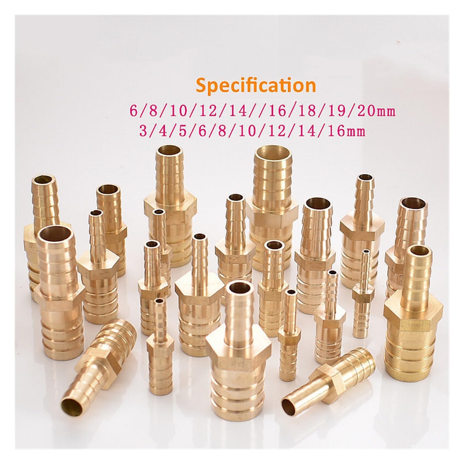 Paquete de 2 conectores reductores manguera rectos latón vías, varios tamaños (púas 6 mm a 8 mm)(12mm-19mm Barb)