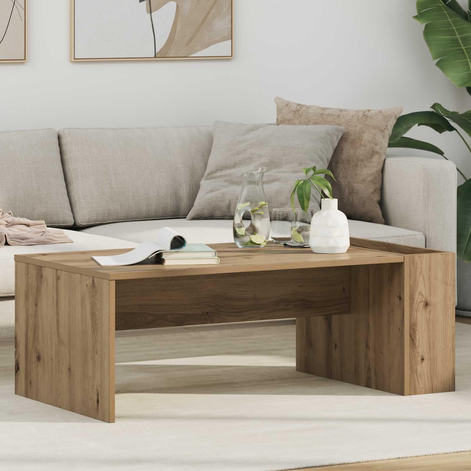 Table basse en chêne Artisan 95x50cm avec rangement pour salon