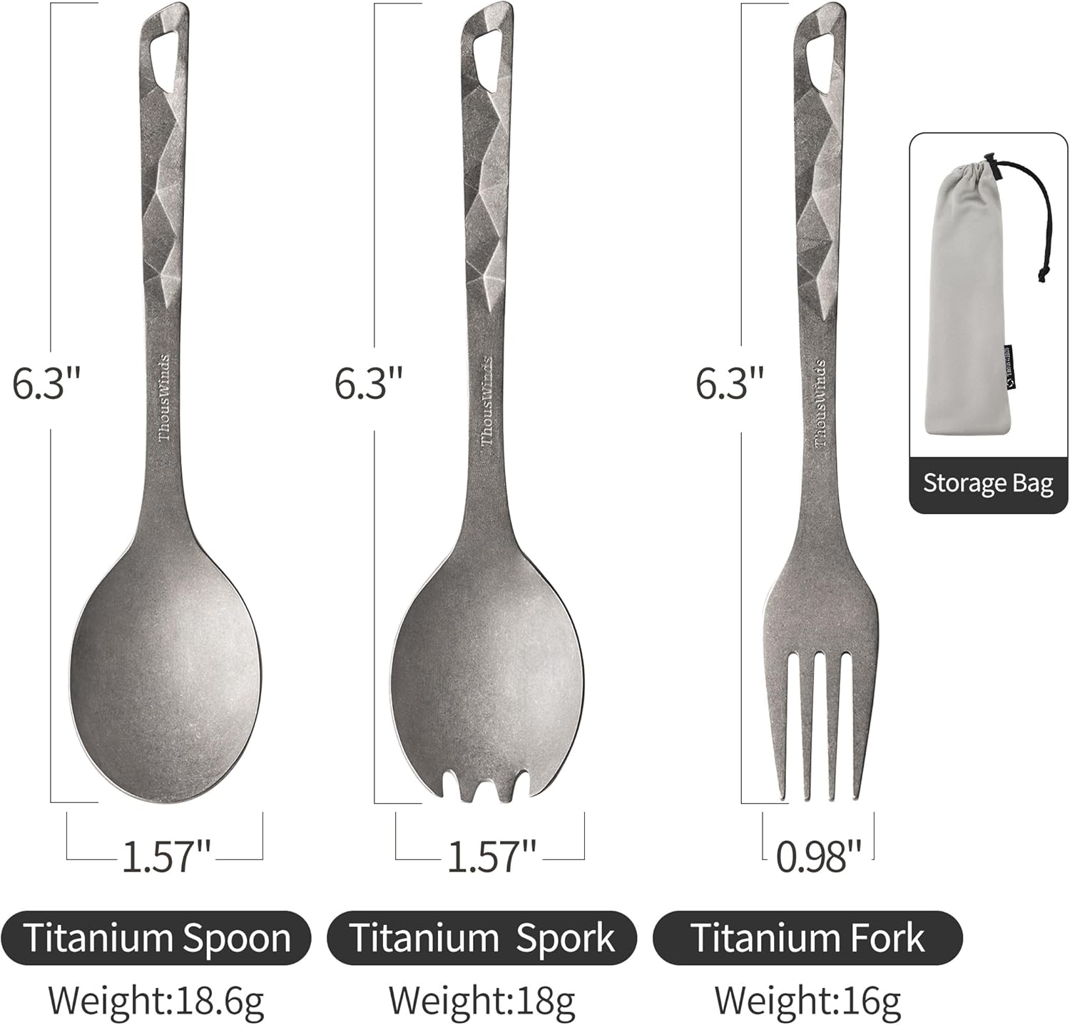 Titanium Flatware, Lightweight Camping Cultery Set, Fork Spoon Spork Set