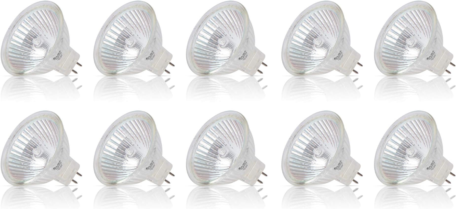 Simba Lighting Halogen MR16 20W 12V Light Bulbs (10 Pack) for Landscape, Track Lights, Fiber Optics, Desk Lamps, BAB C Spotlights with Glass Cover, GU5.3 Bi Pin Base, 2700K Warm White Dimmable