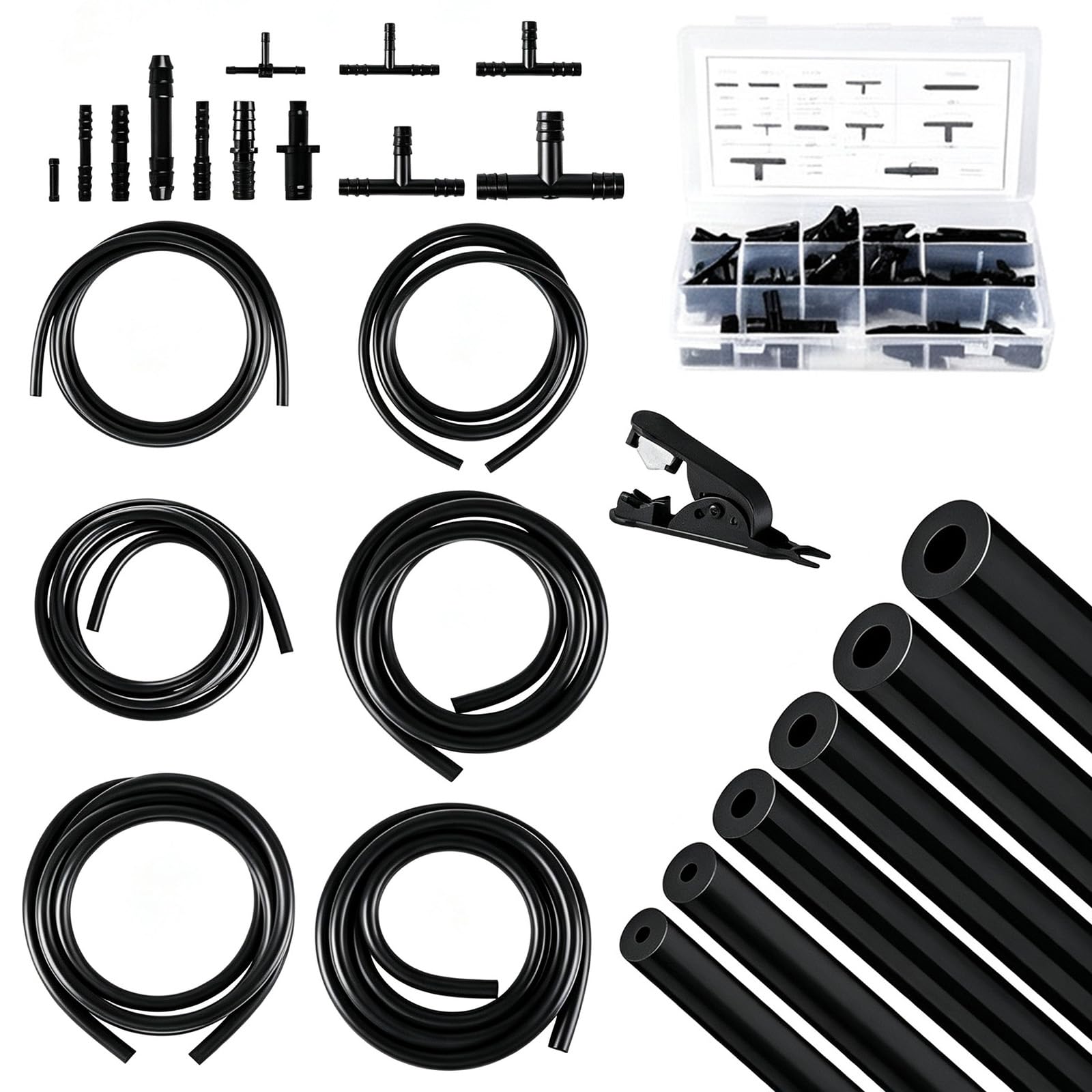 Kit Tubo Silicona Vacío 6x2m con 120 Conectores, Coche Moto | Manguera flexible de silicona resistente al calor para líneas de aire, agua y reparaciones en automoción o taller
