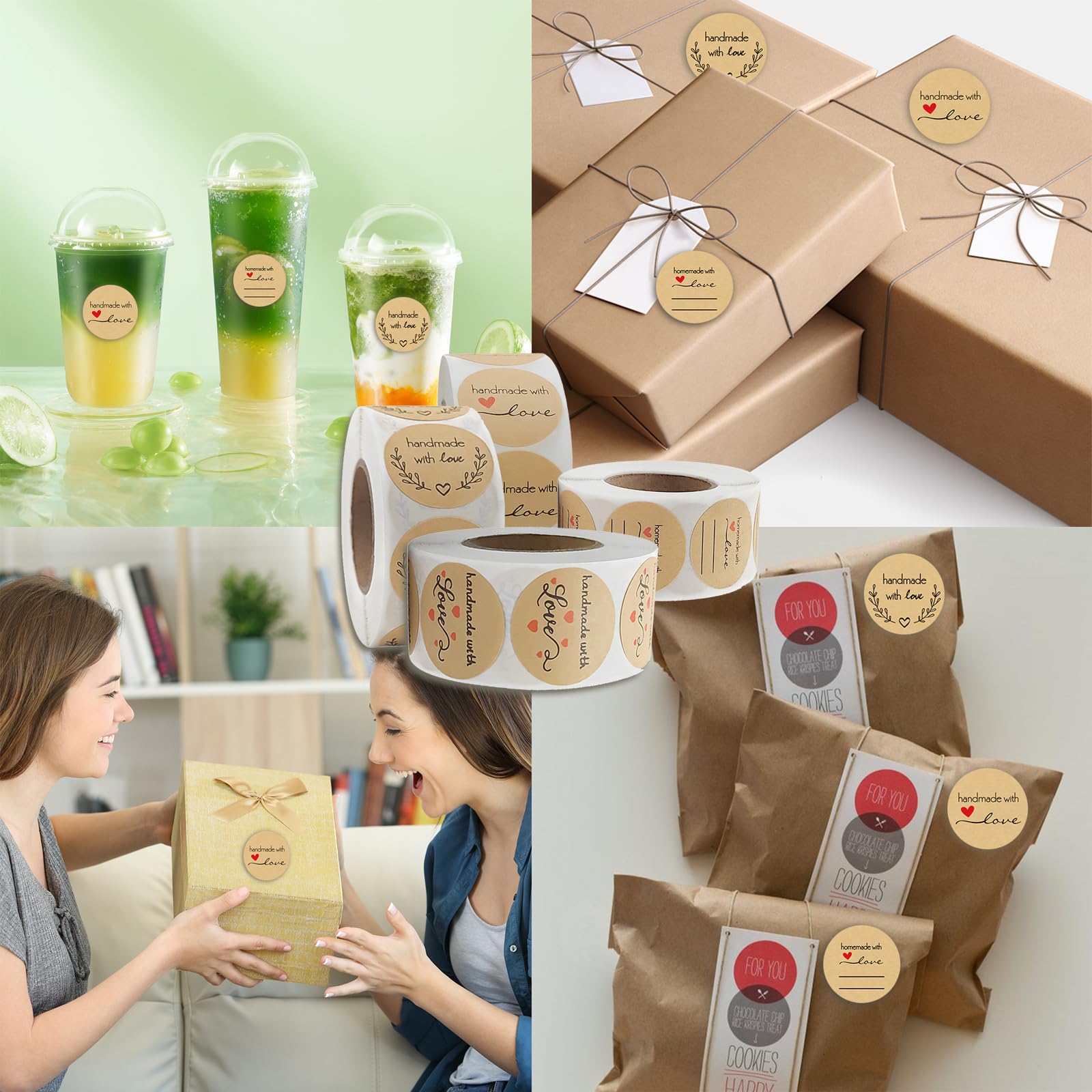 2000 Pezzi Etichette adesive per Barattoli, Adesivi per Etichette in Carta Kraft, 2.5cm Rotonde Etichette Autoadesive, Etichette per Barattoli di Vetro, Vino, Dispensa, Casa e Ufficio