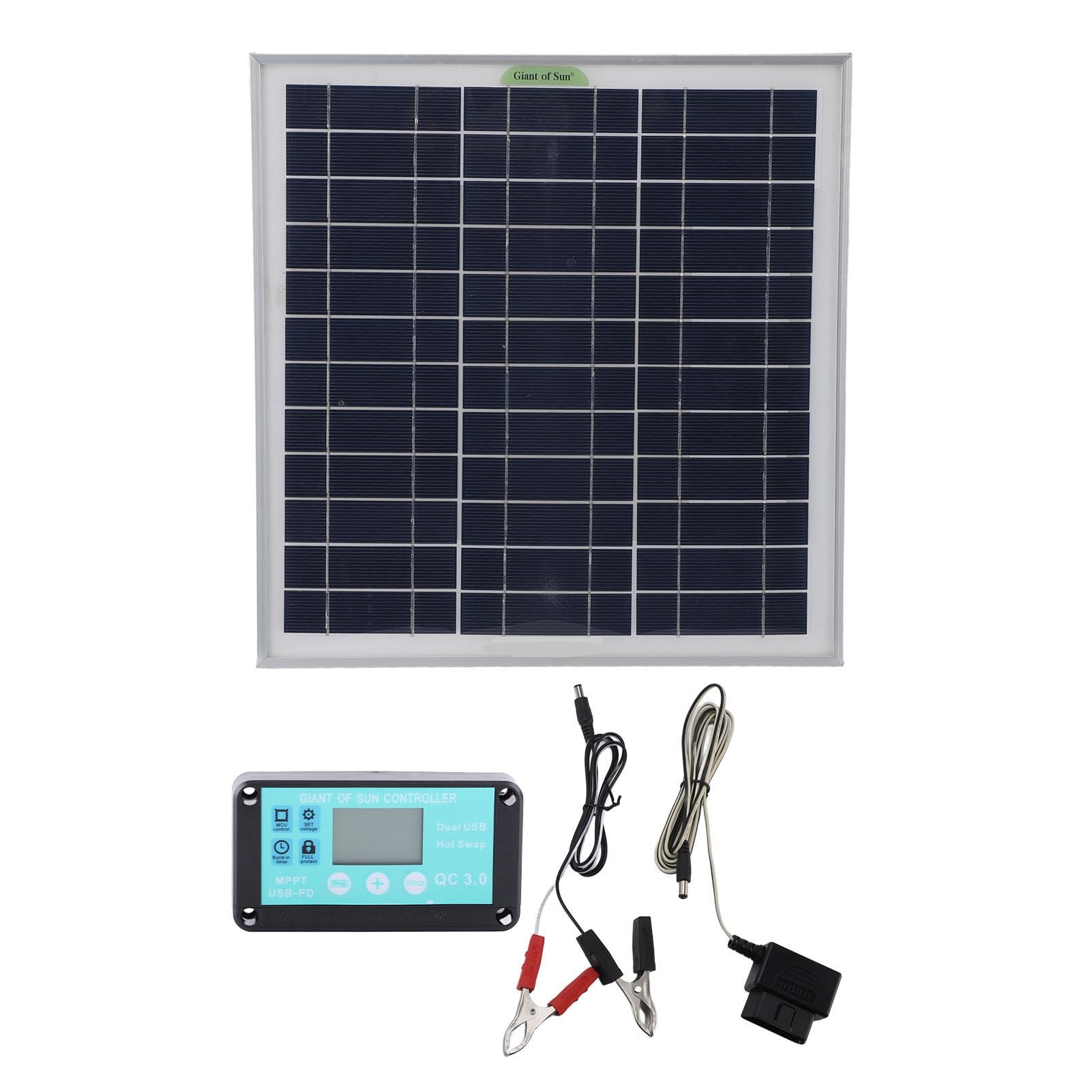 Pannello Solare MPPT da 50 W in silicio monocristallino, Caricabatterie Solare in ABS con Caricabatterie per Auto OBD, regolatore Impermeabile
