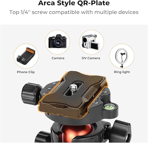 Miniatura 4 de K&F Concept Cabezal de bola para trípode de metal profesional de 28mm, rotación panorámica de 360 grados con placa de liberación rápida de 1/4 de