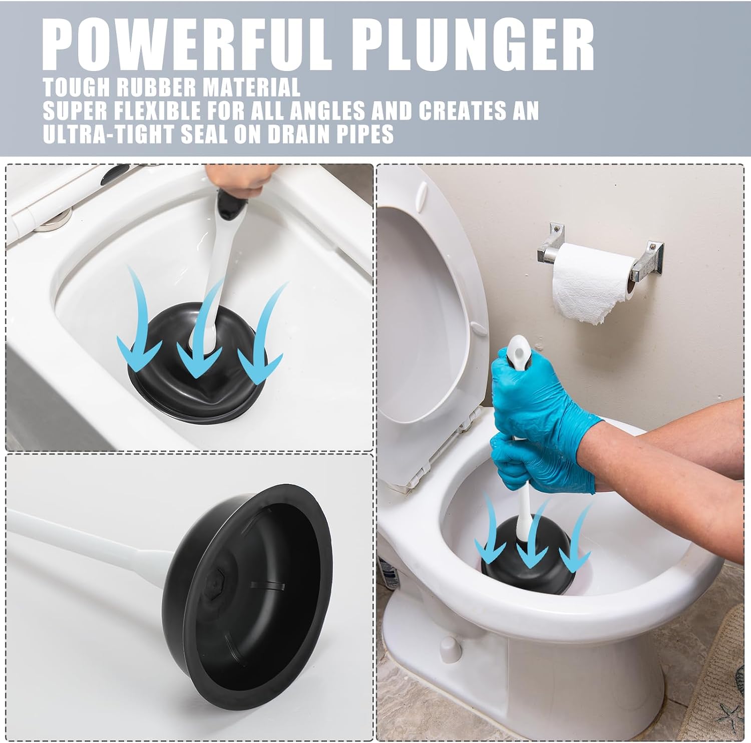 Uiifan 10 Pcs Toilet Plunger Bulk with Easy Grip Plastic Handle 16.54 Inches Force Suction Cup Bowl Rubber Plungers for Bathroom Toilets & Drains Cleaning