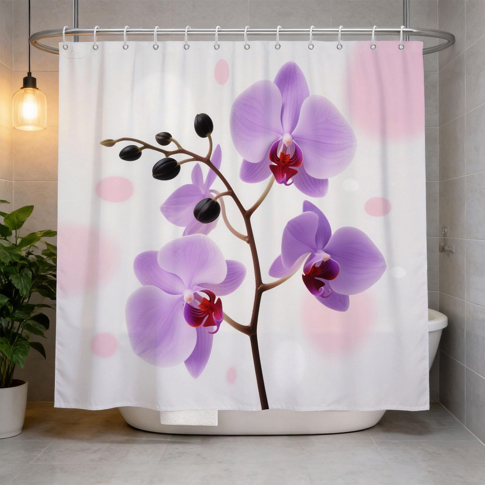 Hongduo 3D Phalaenopsis Orchid Shower Curtain for Stalls Bathtubs Plant Art Bathroom Decor Shower Curtain Set Polyester Fabric Waterproof 180x200cm/71X79 Inch with Hooks