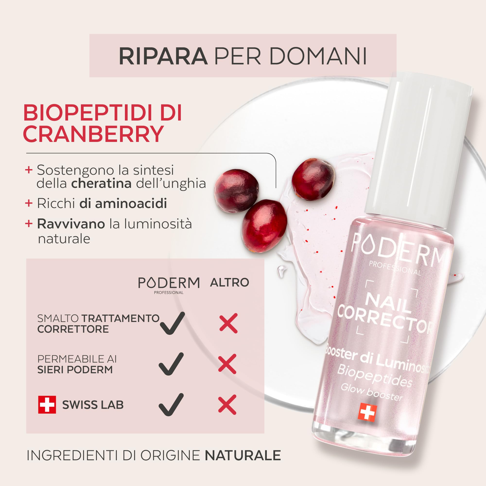 PODERM Smalto Trattamento Correttore & Perfezionatore – Booster di Luminosità | 8 ML – Ravviva Tonalità Rosa Naturale & Sublima la Brillantezza per Unghie Opaca | Sviluppato da un Podologo in Svizzera