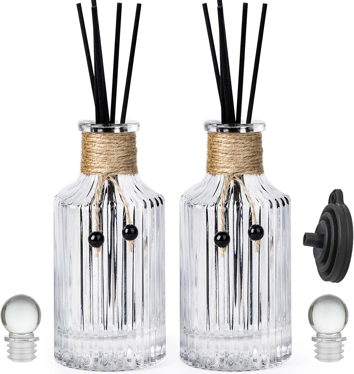 Reed Diffuser Bottle Glass Diffuser Bottles 8oz/250ml Set of 4 Empty Essential Oil Clear Decorative Bottle with Stoppers and Reed Sticks Bulk Reusable Perfume Jar