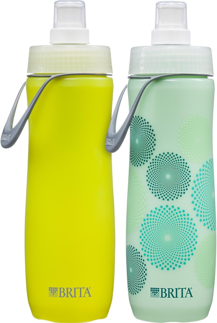 Brita Sport Water Filter Bottle, Twin Pack, Yellow and Mint Spiral, 20