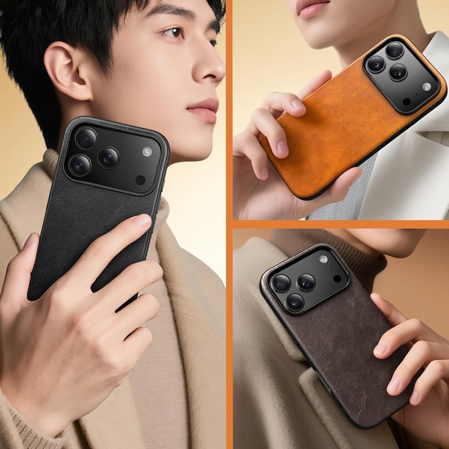 LOOXER® Heritage Leather Classic Case for iPhone 17/17 Air/17 Pro/17 Pro Max | [Luxury PU Leather, Slim Protective Design, Compatible with MagSafe] (Orange, 17 Pro Max)