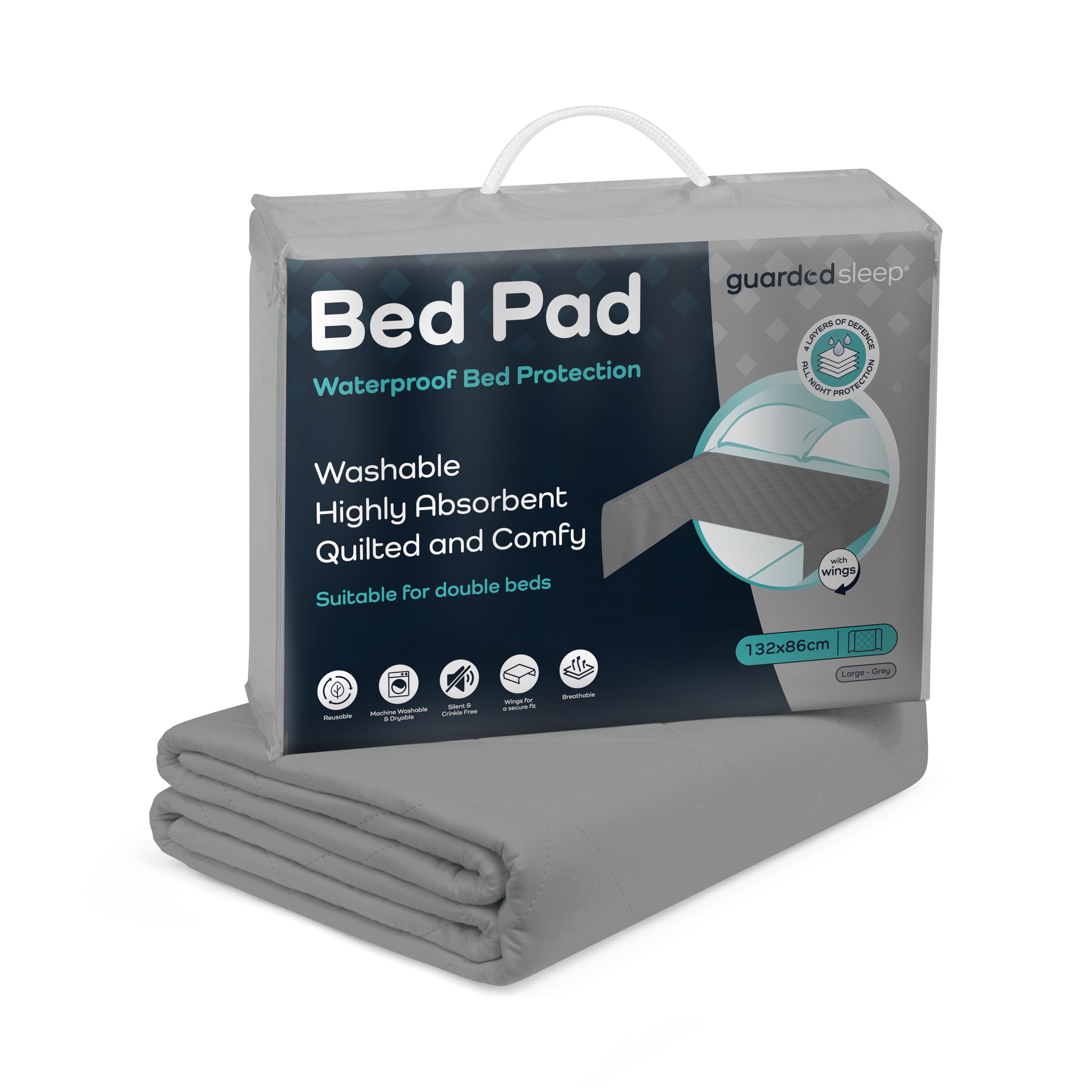 GuardedSleep Alèse imperméable avec ailettes | Drap de lit lavable de qualité supérieure pour adultes ou enfants souffrant d'incontinence | Convient pour les lits doubles et king size | Blanc discret