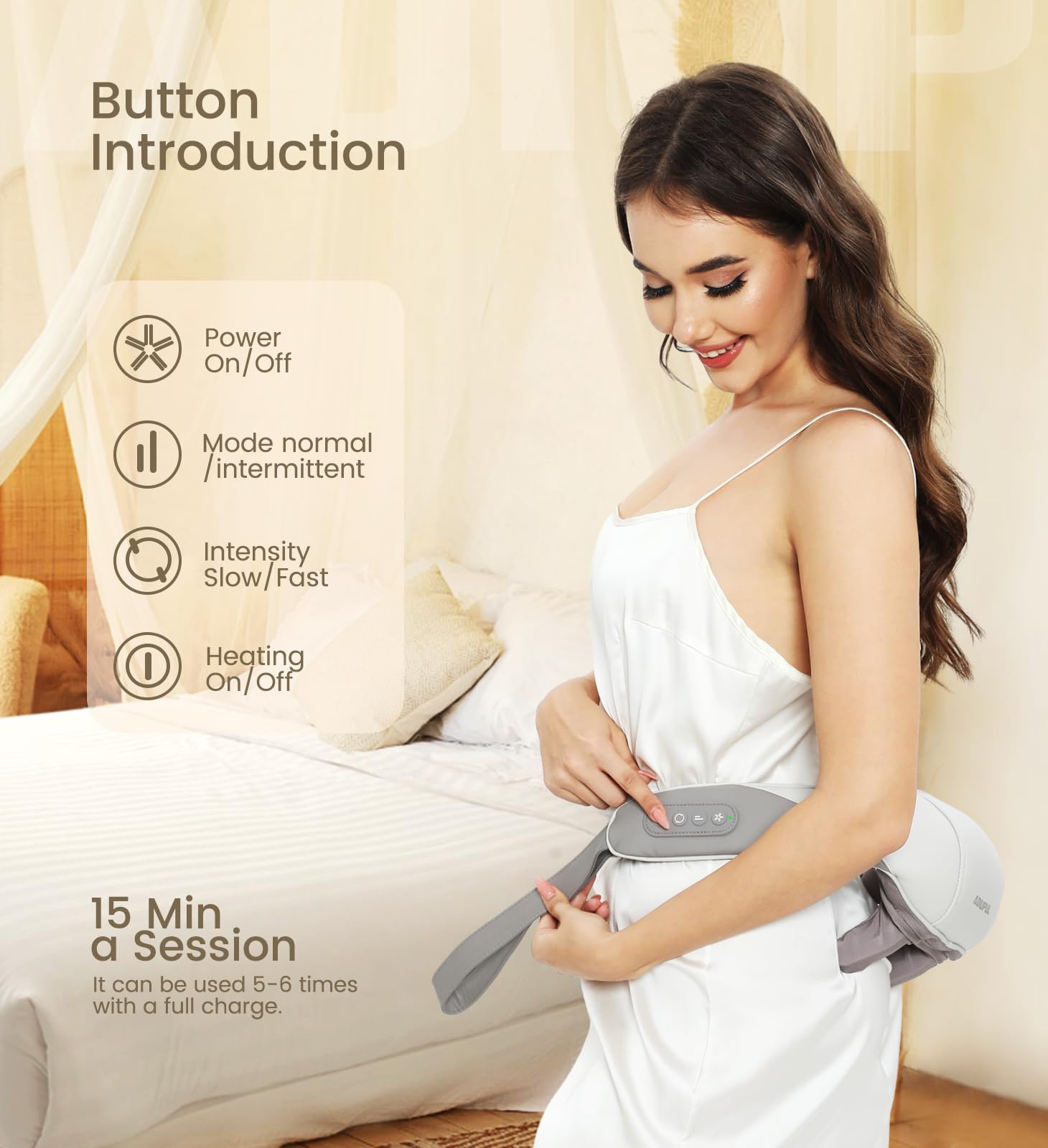 ADIUPUL Portable Neck Massager 2024 Mini Massager, Deep Shiatsu Back Neck Massager with Heat, Cordless Electric Back Shoulder and Neck Massager for Muscle Tension & Relaxation Ideal Gifts