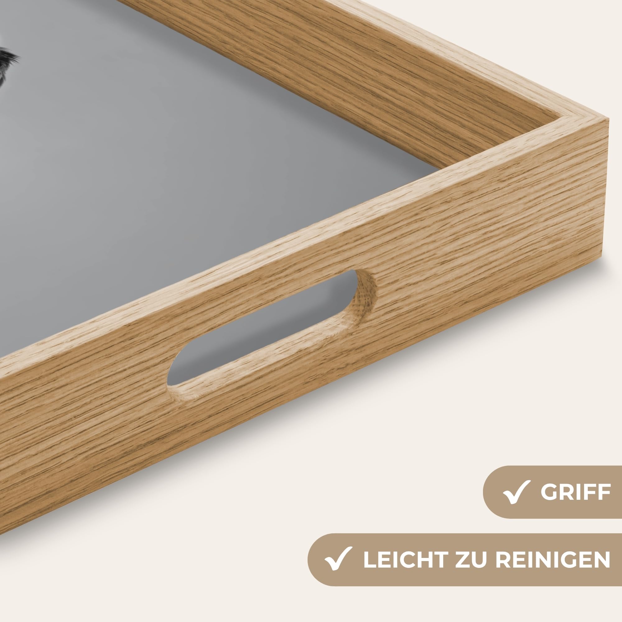Holztablett Rechteckig 50x35 cm Küchentablett Servier Tablett Eiche Serviertablett Holz Servierplatte Mit Henkel Tray Kaffeetablett Dackel - Bier - Gläser