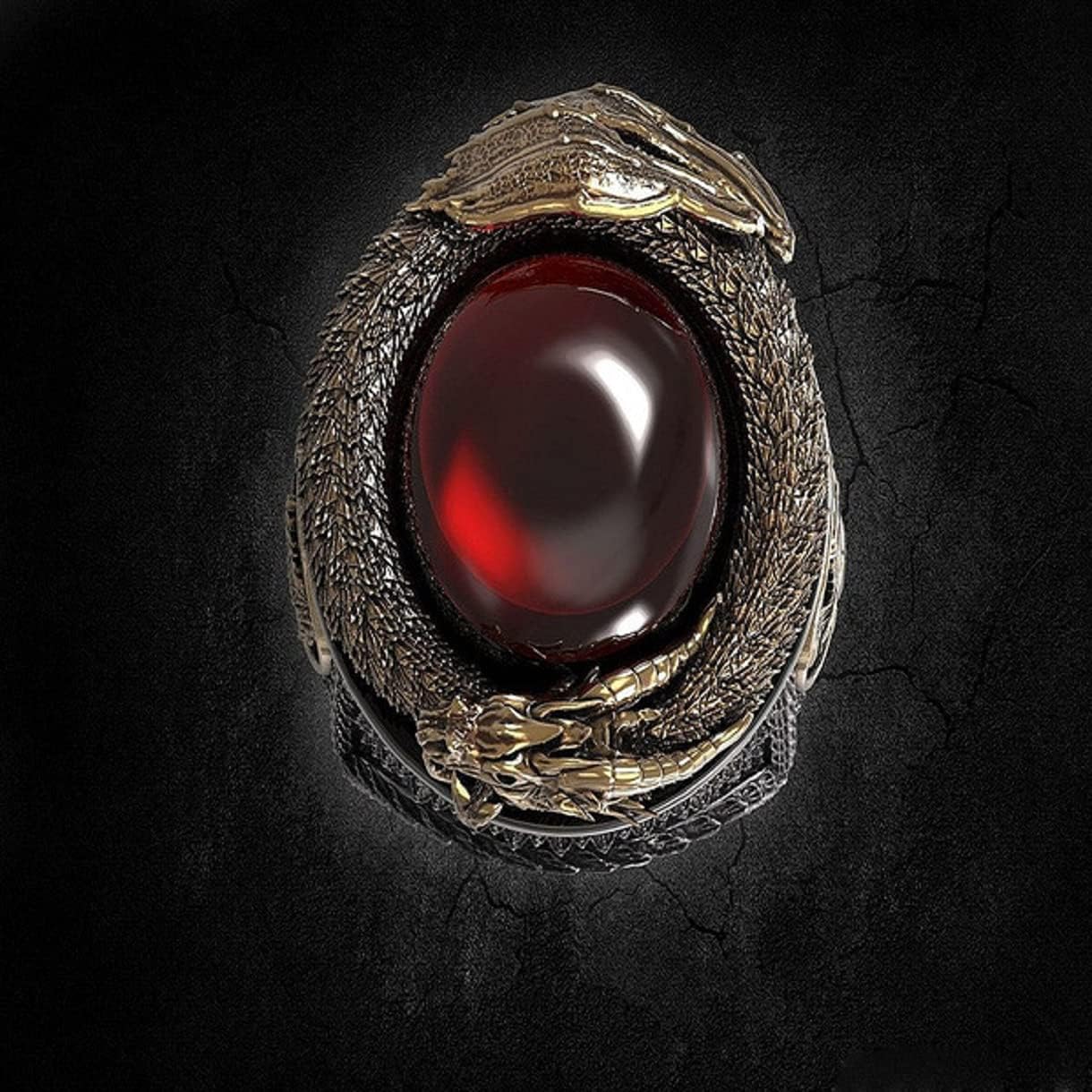 Punk Dragon Red Stone Ring for Men, Gothic Dragon Totem Ring Iced Out Dragon Animal Ring for mens - Image 5