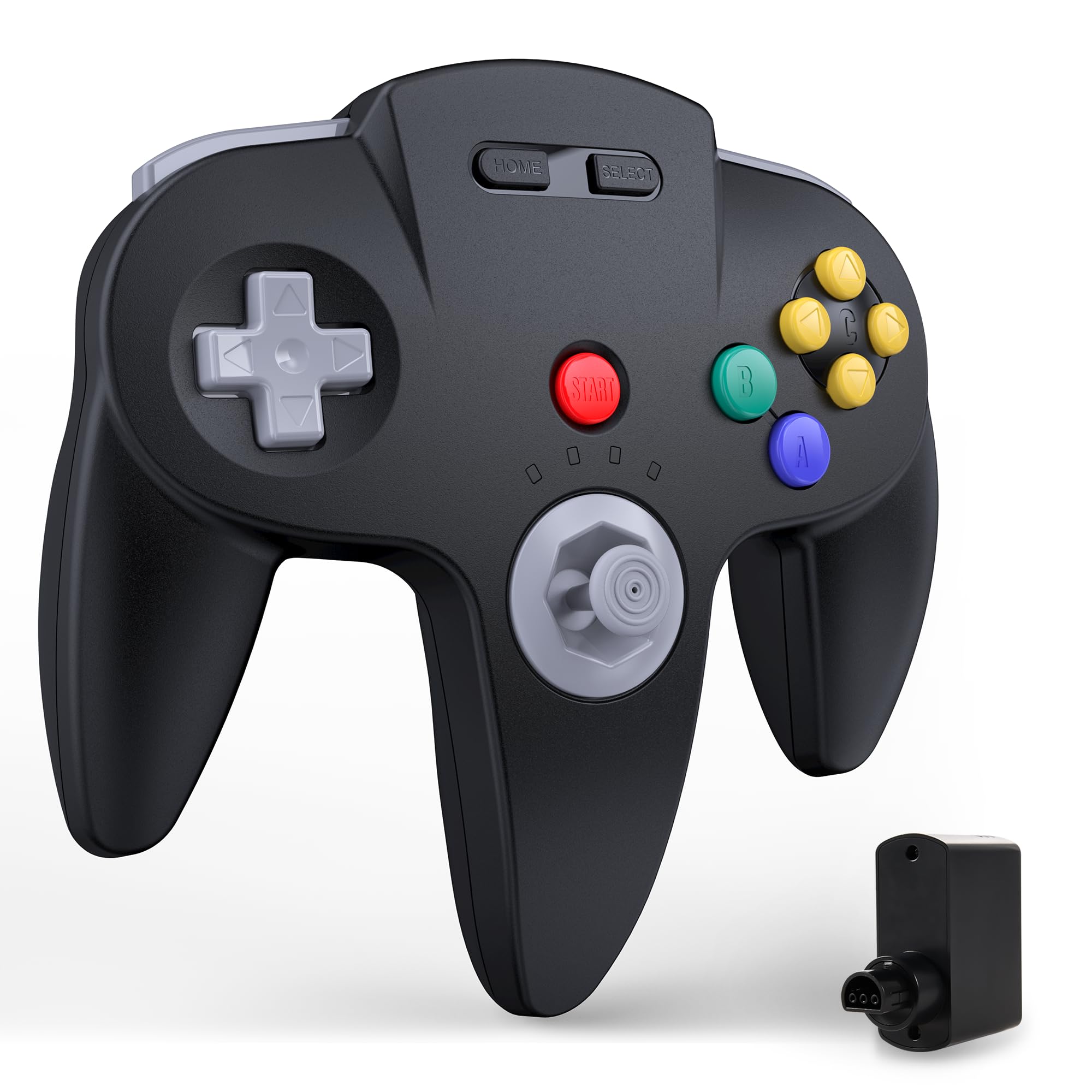 miadore Controller wireless N64 Pro per console N64, Plug & Play, ricevitore N64, batteria da 500 mAh, funzione rumble, chiavetta analogica 3D, Gaming Joystick compatibile con la console N64(Nero)