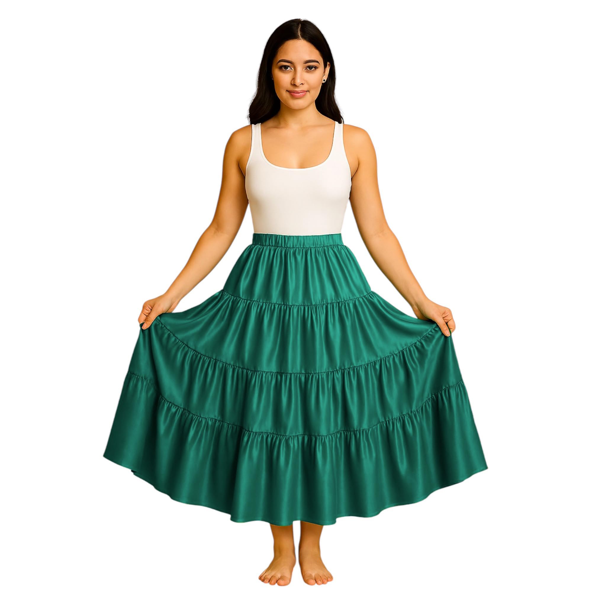 Satin-Rock für Bauchtanz, 12 Meter, 4 Ebenen, Tribal-Tanzrock für Damen, S32