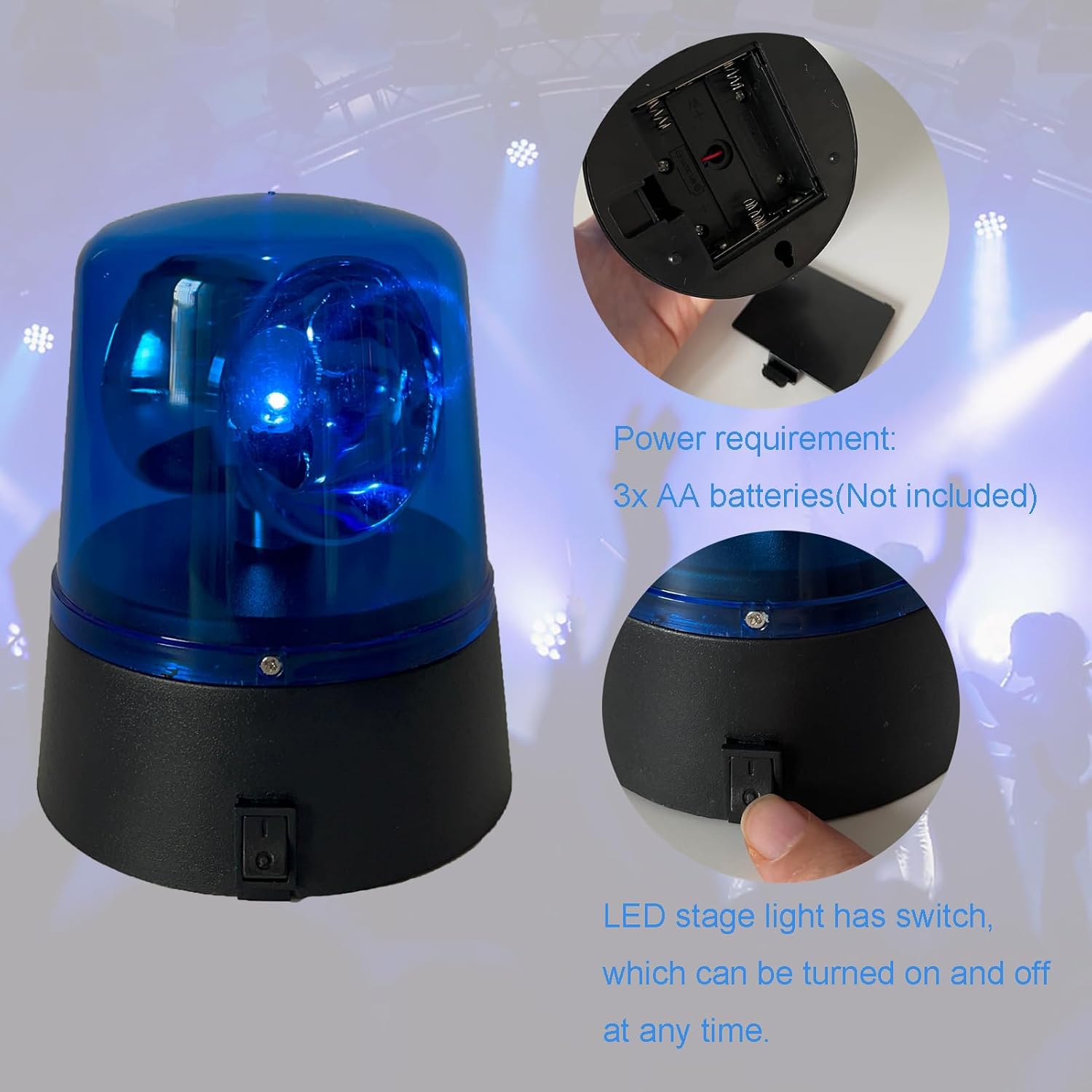 LED Strobe Light, 360 Degree Disco Party Rotating Lamp DJ Flashing Stage Lights, Emergency Police Car Beacon Siren Strobe Light with Switch Control for DJ Show Bar (Blue)